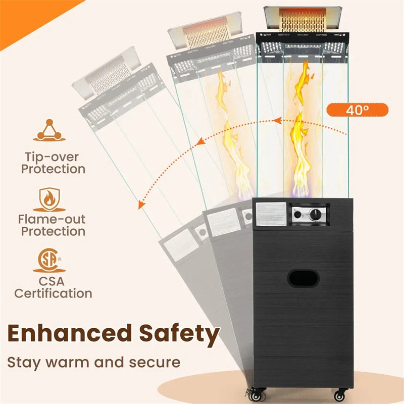 40, 000 BTU Outdoor Propane Patio Heater with Tempered Glass Tube, Wheels & Cover - Product image 4