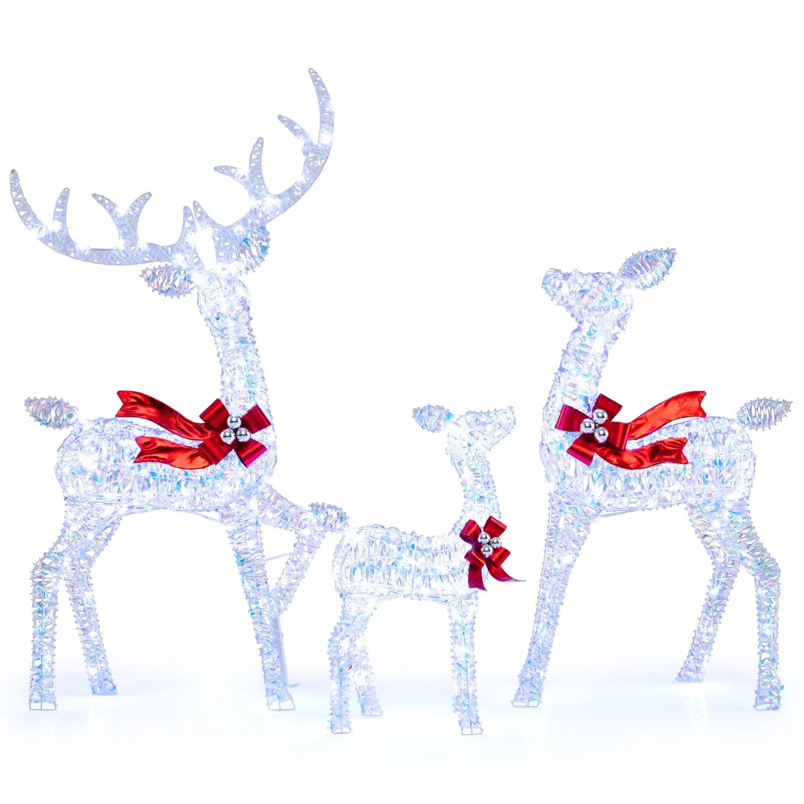 Tangkula 3-Piece Christmas Lighted Iridescent Reindeer Family Set with 215 Cold White LED Lights and Ground - Product image 9
