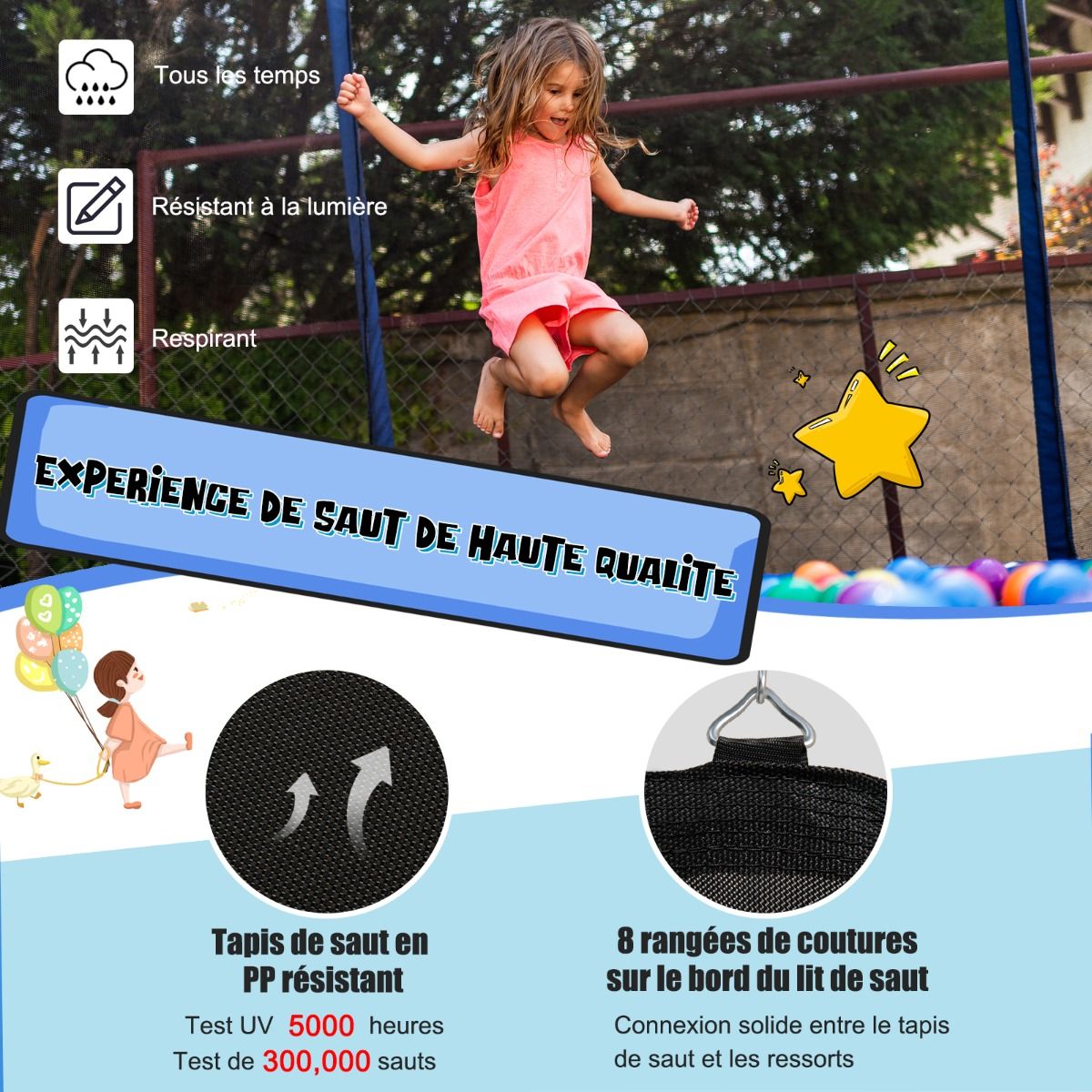 Outdoor Trampoline Ø366 cm Trampoline with Basketball Hoop Protective Net Trampoline for Children and Adults -