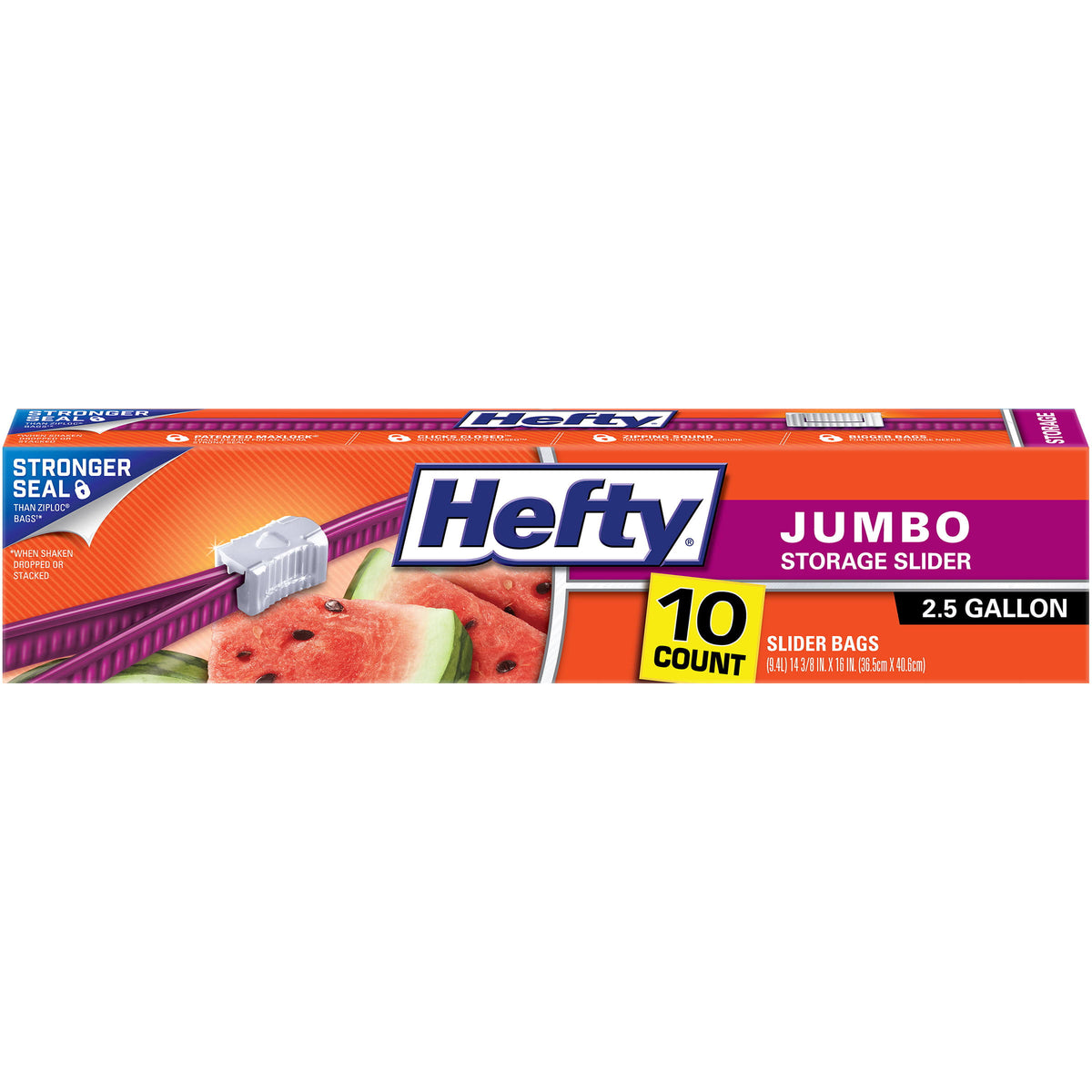 Hefty Slider Bags, Jumbo, Storage, 2.5 Gallon - 10 bags - Product image 1