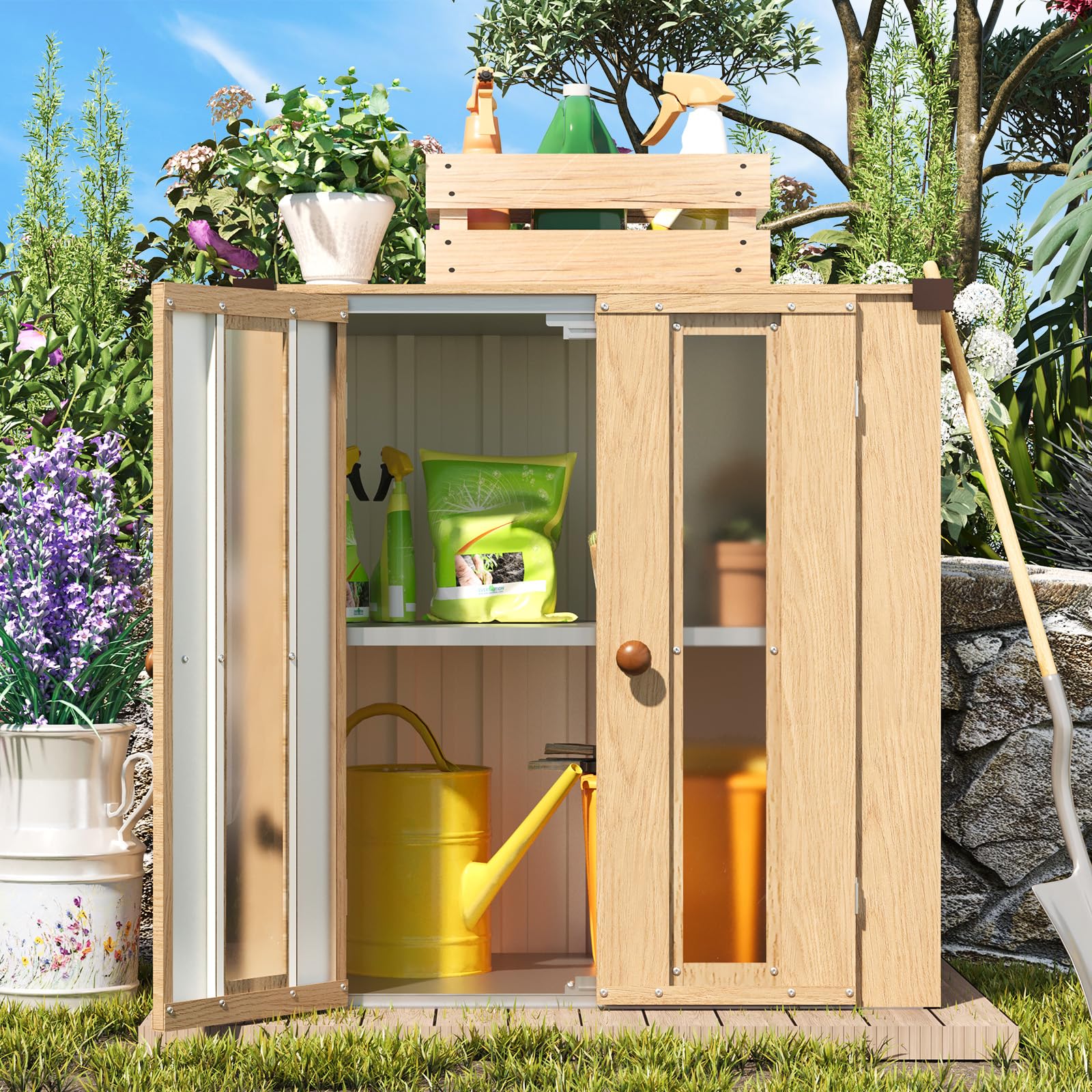 AECOJOY Small Outdoor Storage Cabinet Waterproof with Shelves, Vertical Garden Storage Sheds - Product image 8