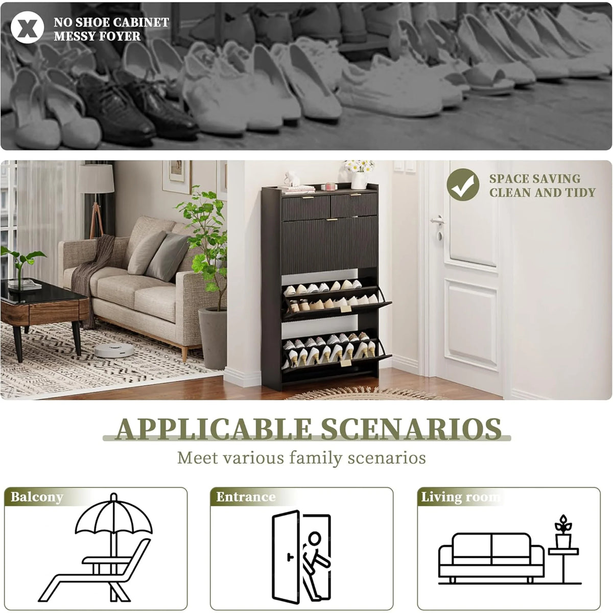 Shoe Cabinet, Free Standing Tipping Bucket Shoe Rack Organizer with 3 Flip Drawers - Product image 15
