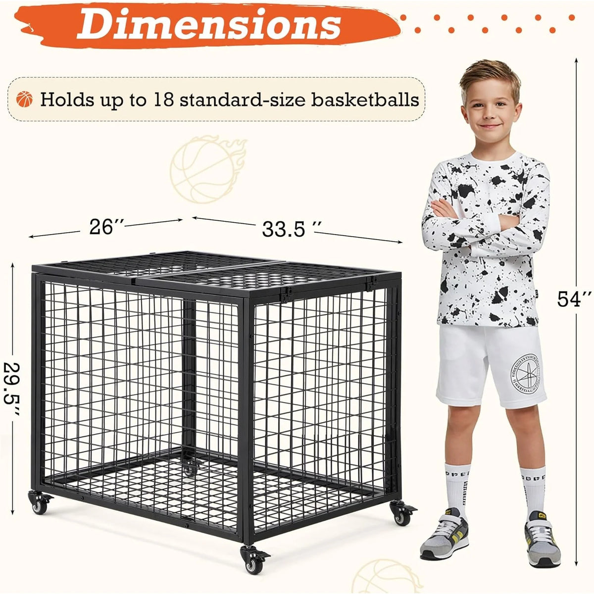 AECOJOY Ball Cart Storage, Rolling Basketball Bin with Wheels for Garage, School, Gym - Product image 2