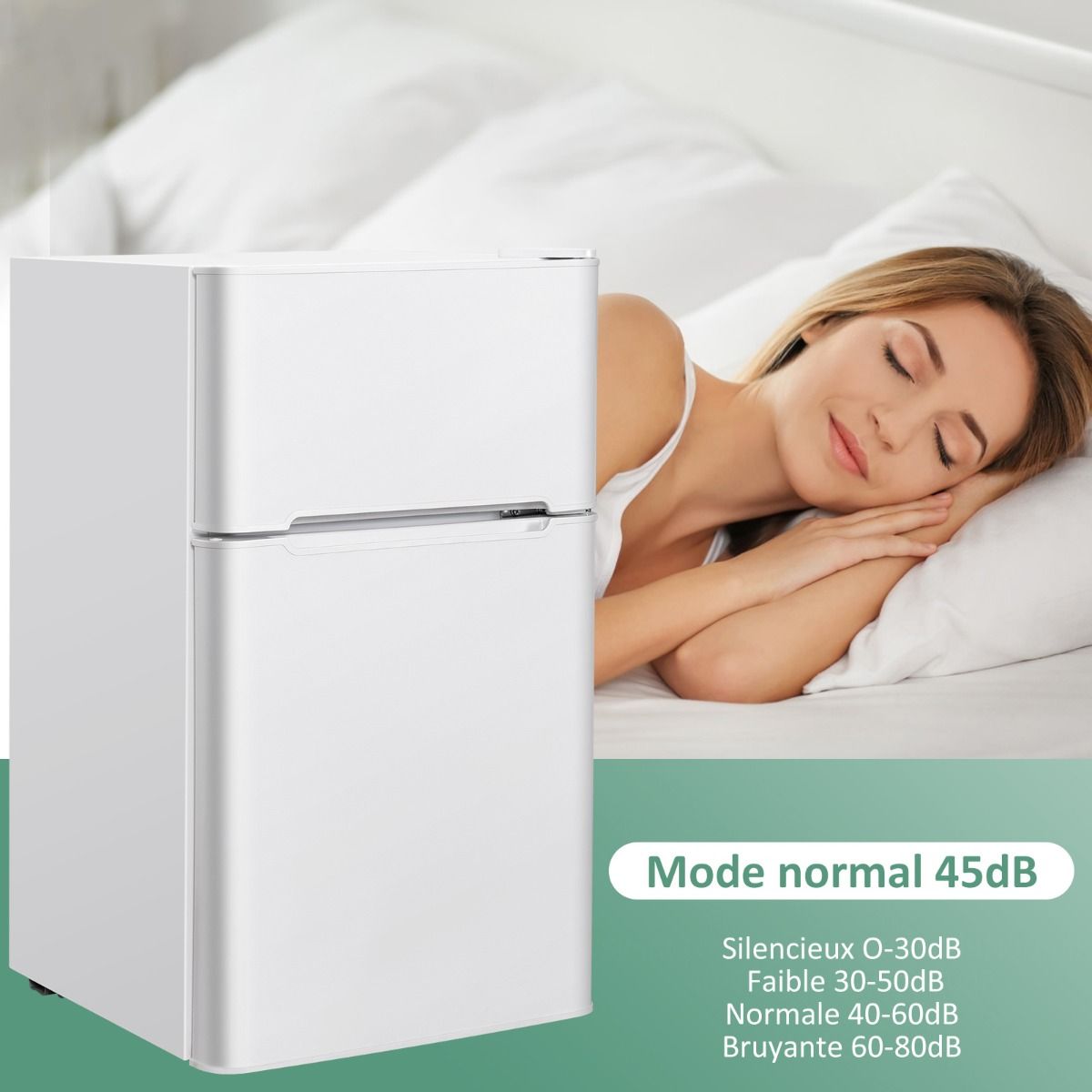 Compact Fridge Mini Fridge 90 L Separate Freezer with 2 Door Design Wide Angle LED Light White -