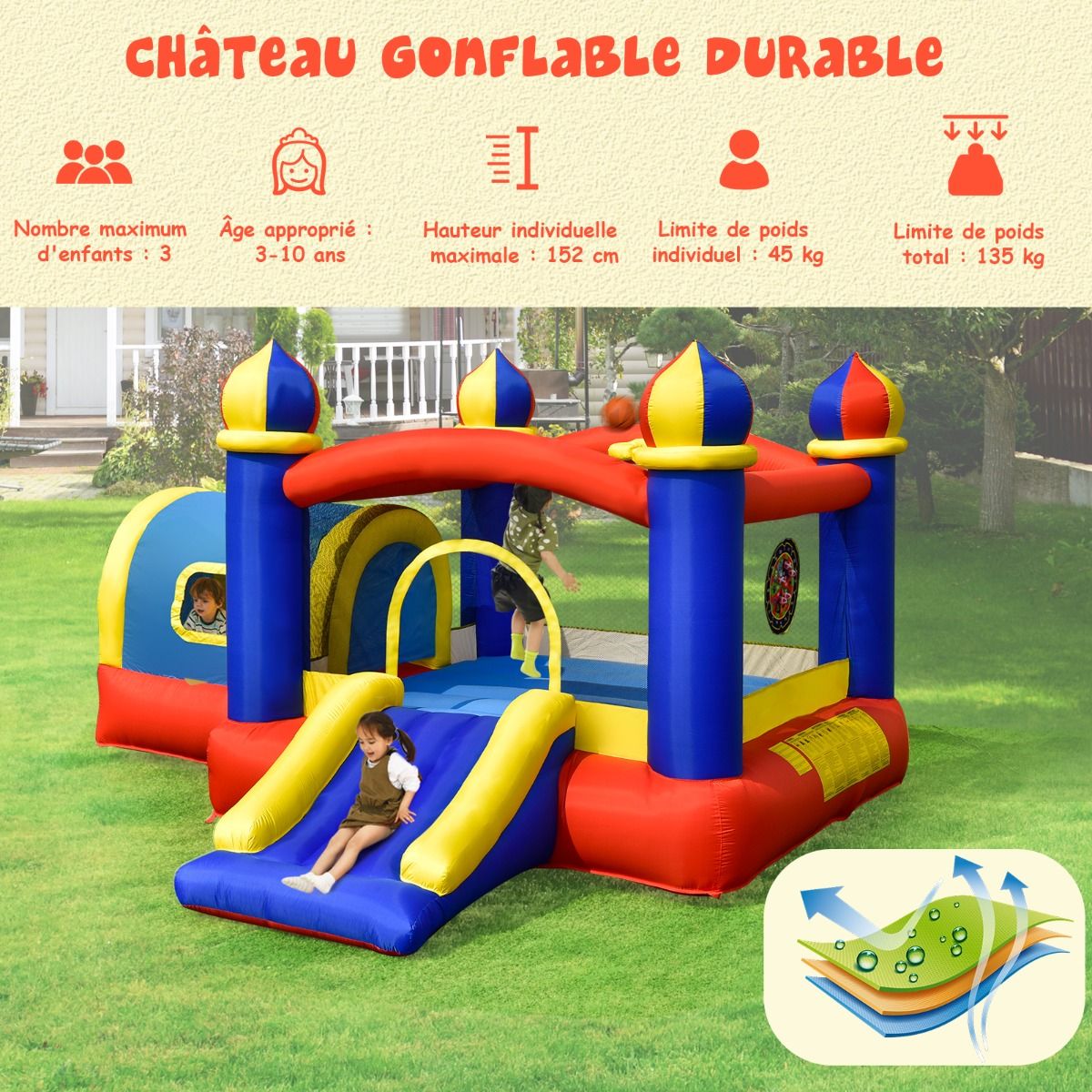 Inflatable Castle for Children with Bouncing Space Small House Slide Basketball Hoop (without inflator) -