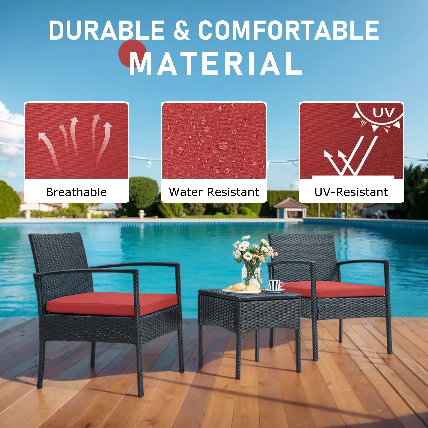 Tappio Outdoor Furniture 3 Piece Patio Bistro Furniture Set, Rattan Conversation Chairs Set with Side - Product image 12
