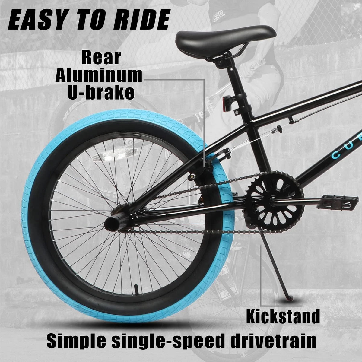 Cubsala 20 in Kids BMX Bike Freestylefor Age 6 - 14 Years Old Boys Girls with 4 Pegs, Black with Red Tires - Product image 39