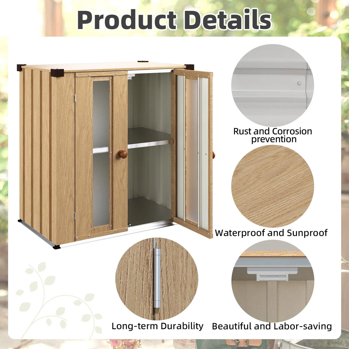 AECOJOY Small Outdoor Storage Cabinet Waterproof with Shelves, Vertical Garden Storage Sheds - Product image 5