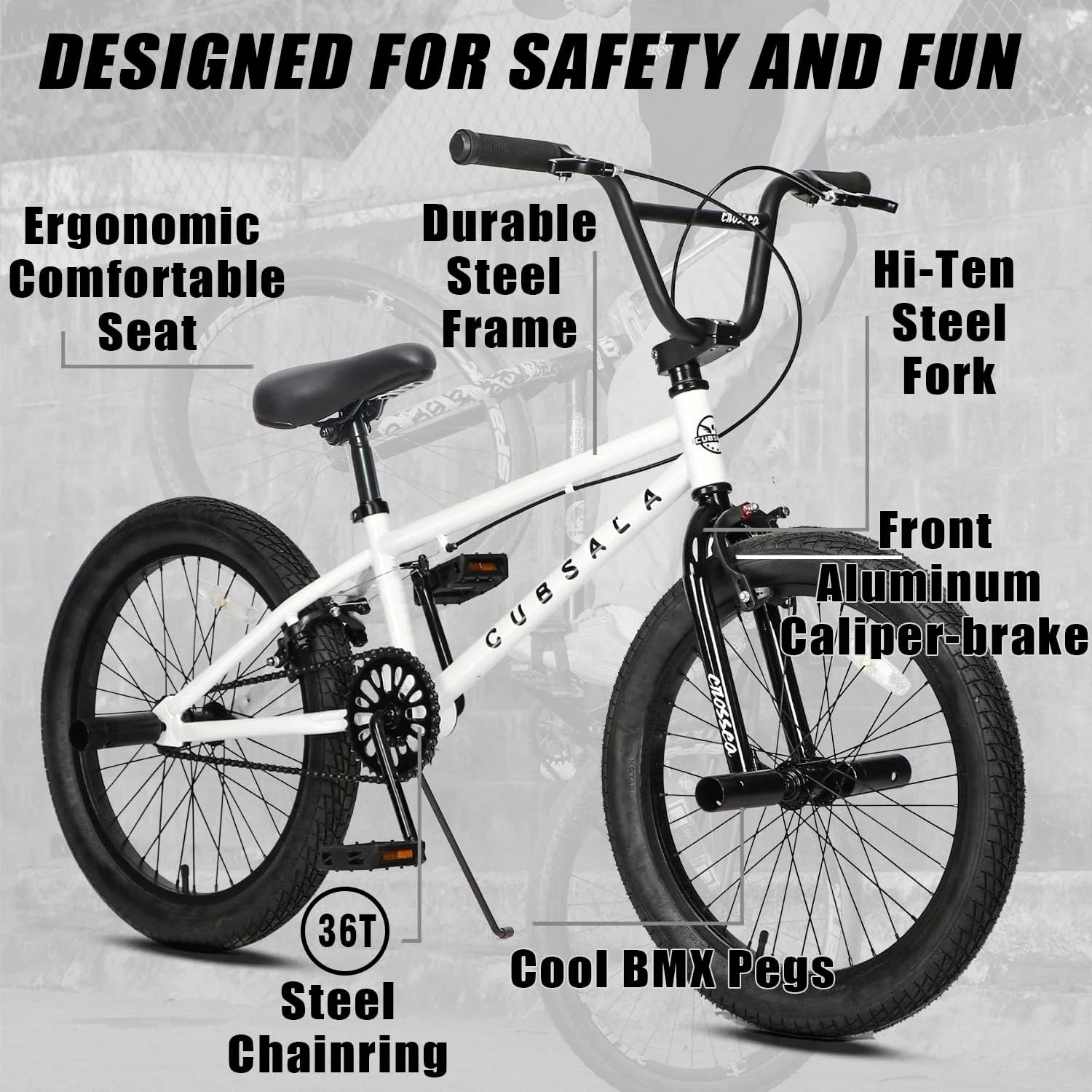 Cubsala 20 in Kids BMX Bike Freestylefor Age 6 - 14 Years Old Boys Girls with 4 Pegs, Black with Red Tires - Product image 36
