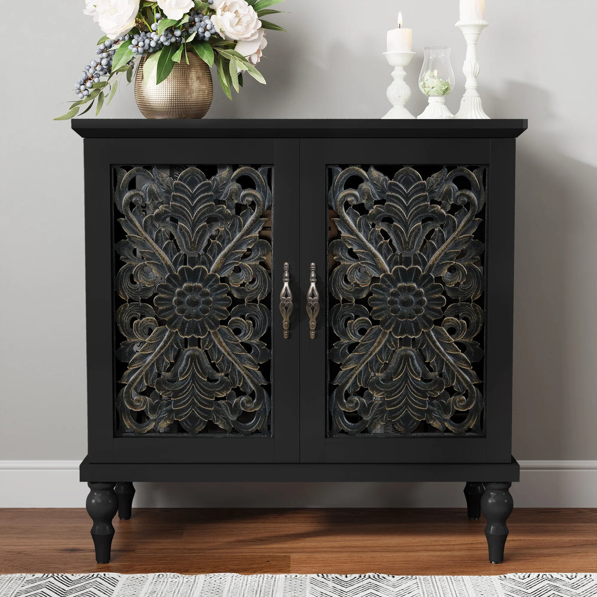 HLR 48" Accent Cabinet with 4 Doors, Vintage Hollow Carving Storage Credenza - Product image 62