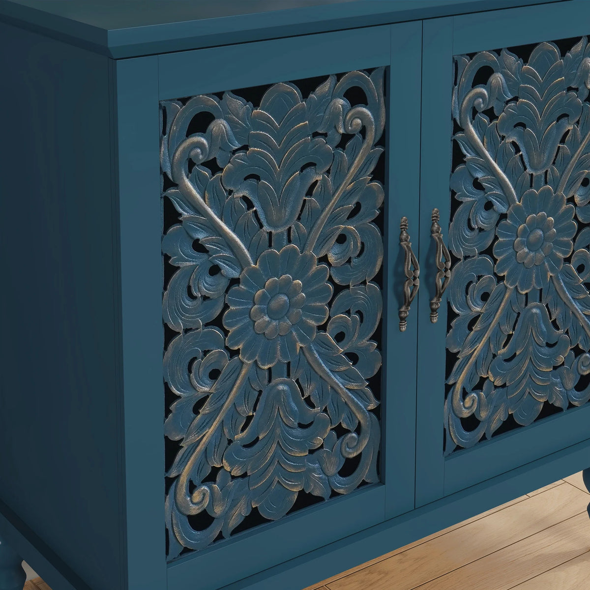 HLR 48" Accent Cabinet with 4 Doors, Vintage Hollow Carving Storage Credenza - Product image 31