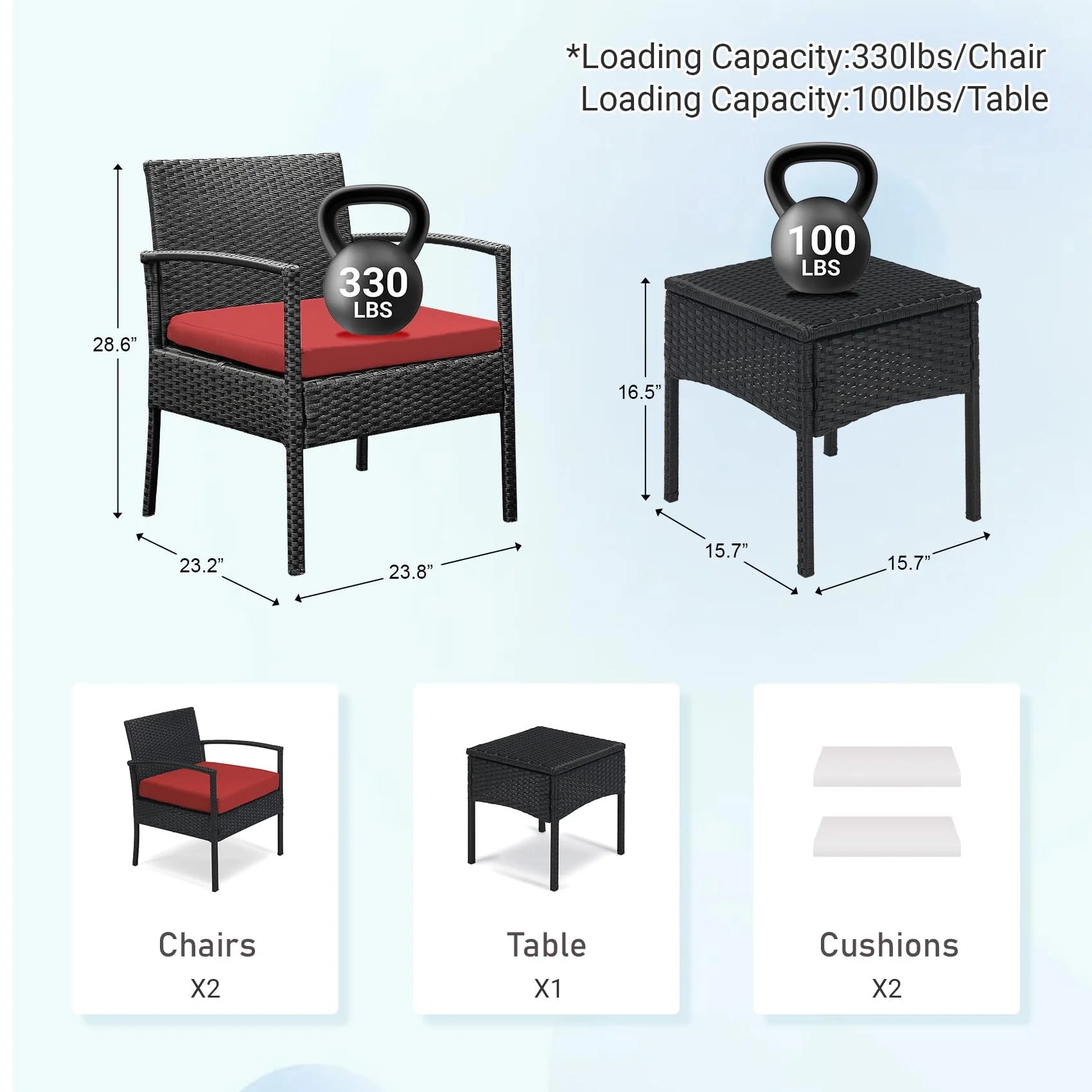 Tappio Outdoor Furniture 3 Piece Patio Bistro Furniture Set, Rattan Conversation Chairs Set with Side - Product image 10