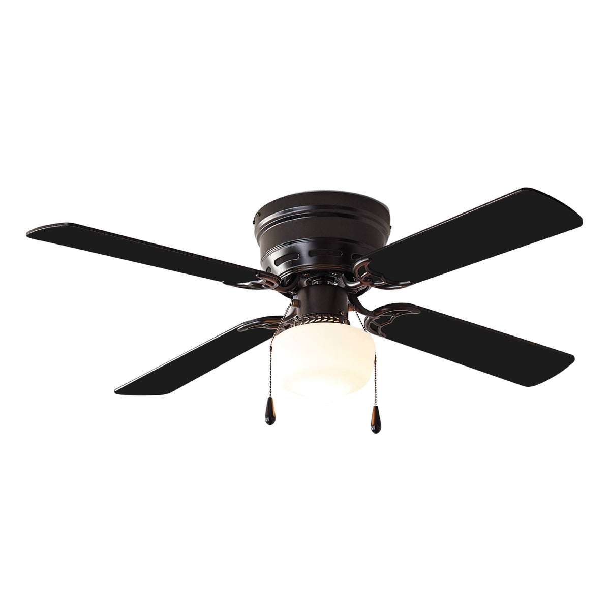 Mainstays 42 inch Hugger Indoor Ceiling Fan with Light Kit, Black, 4 Blades, Reverse Airflow - Product image 1