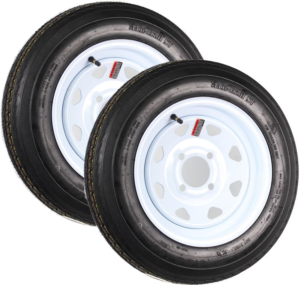 Ecustomrim 2 - Pack Trailer Tires on Rims 4.80 - 12 480 - 12 4.80 x 12 Load B 4 Lug White Wheel