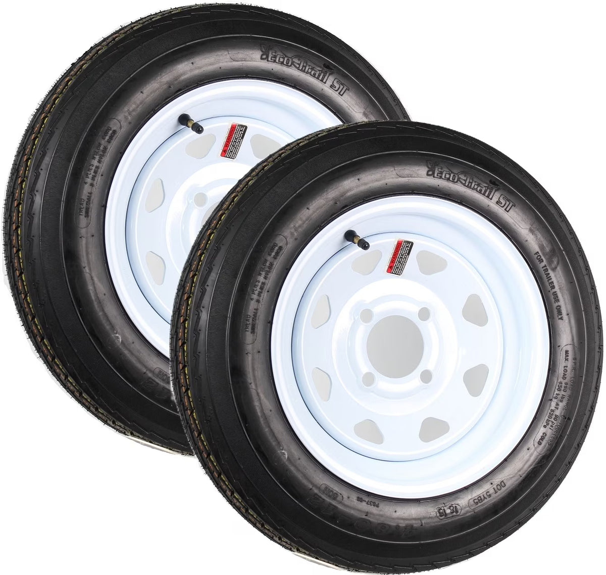 Ecustomrim 2 - Pack Trailer Tires on Rims 4.80 - 12 480 - 12 4.80 x 12 Load B 4 Lug White Wheel
