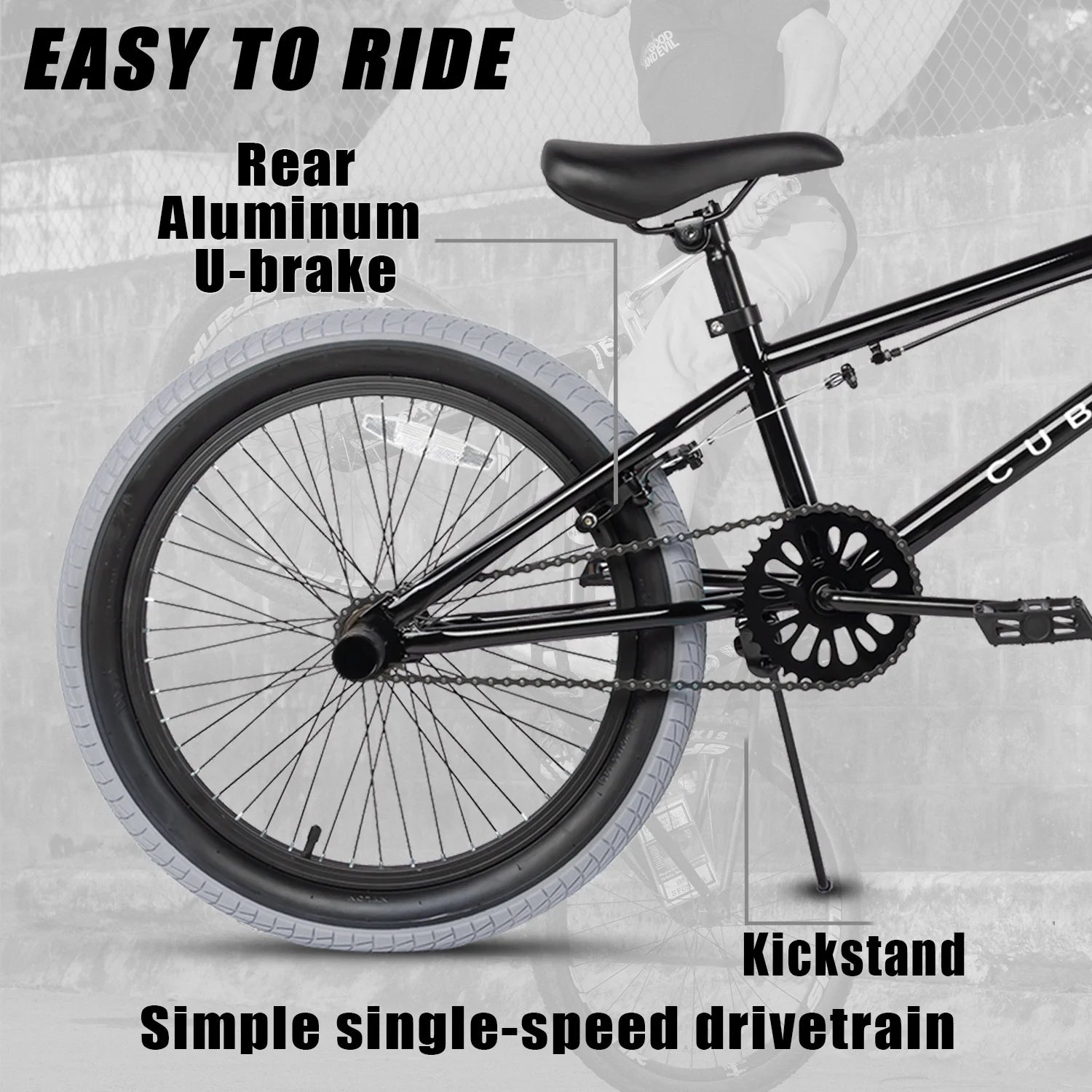 Cubsala 20 in Kids BMX Bike Freestylefor Age 6 - 14 Years Old Boys Girls with 4 Pegs, Black with Red Tires - Product image 30