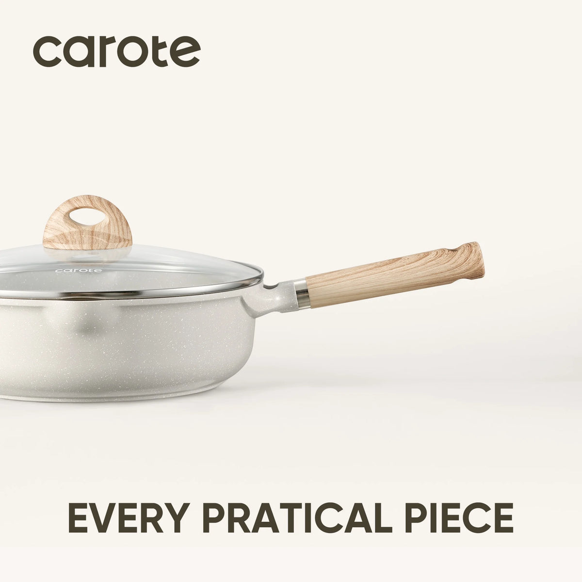 Carote Nonstick Cookware Set 21 - Piece, Kitchen Pots and Pans Set, Stay - Cool Handles, Induction Compatible, Cookware Set for RV and Camping, Beige