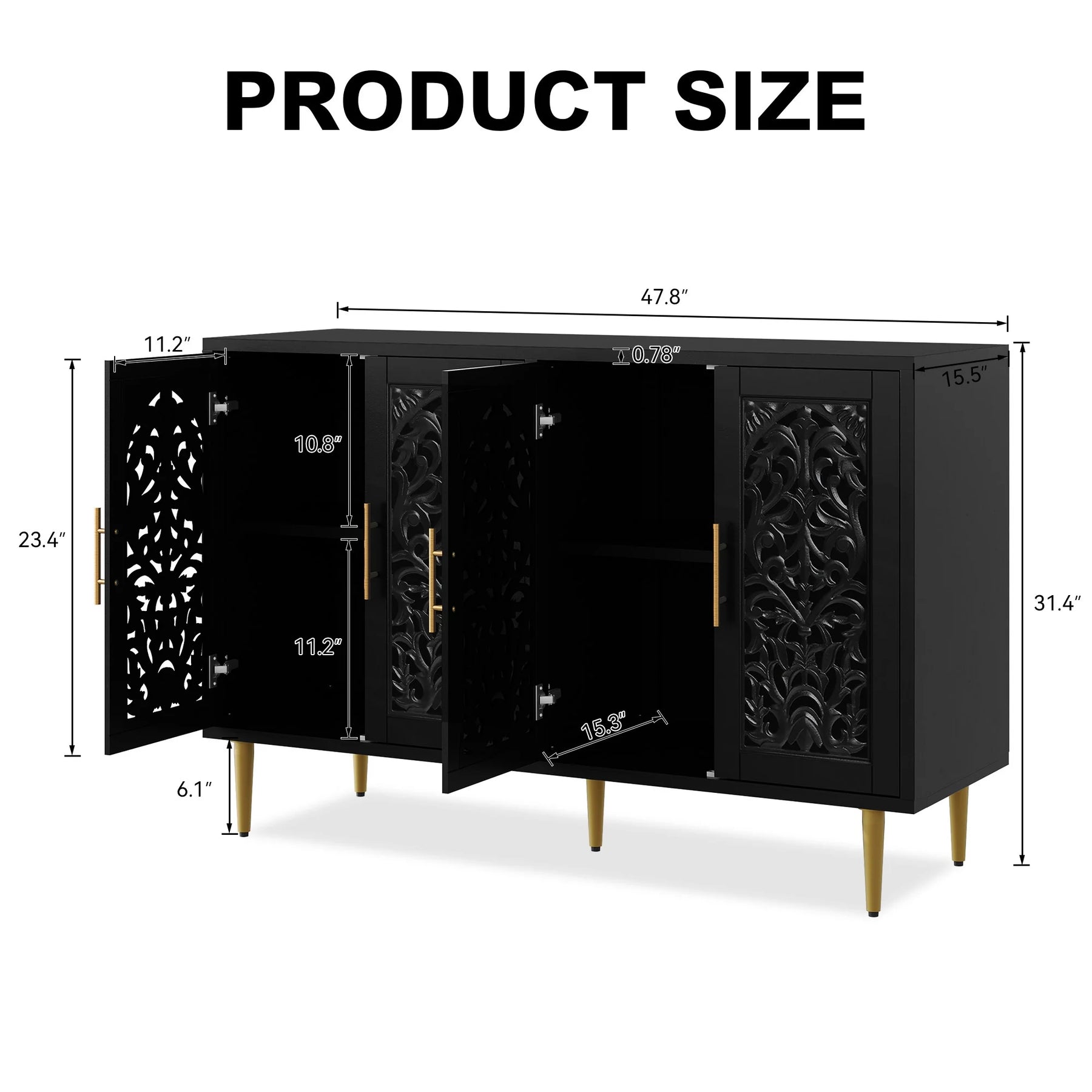 HLR 48" Accent Cabinet with 4 Doors, Vintage Hollow Carving Storage Credenza - Product image 74