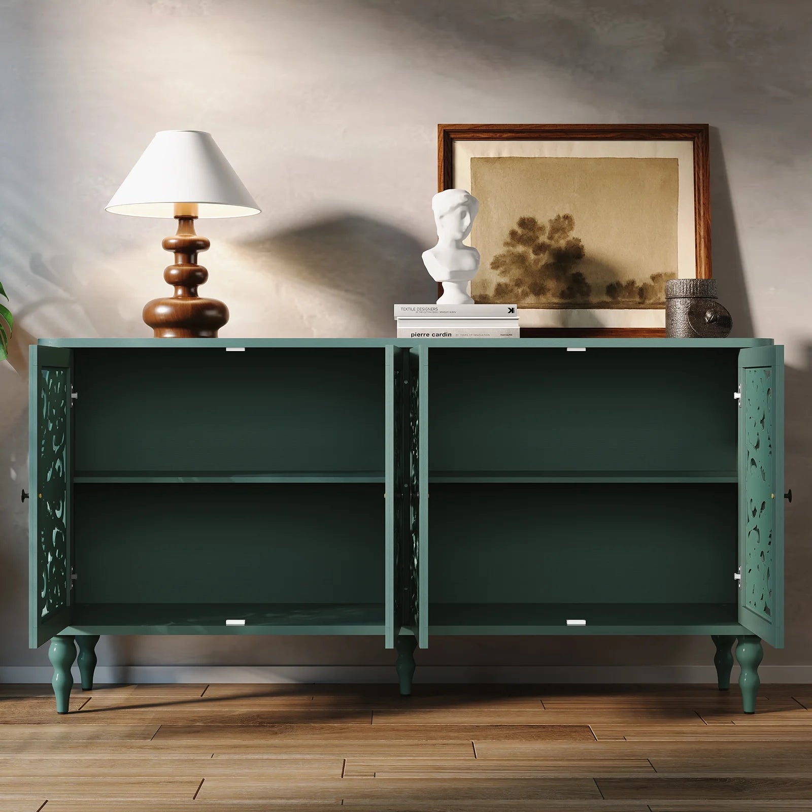 HLR 48" Accent Cabinet with 4 Doors, Vintage Hollow Carving Storage Credenza - Product image 80