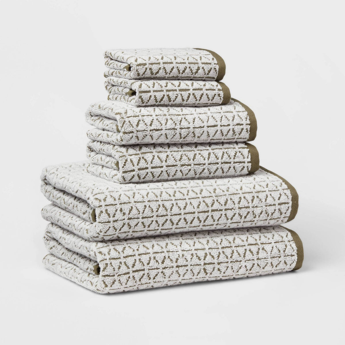 6pc Boho Bath Towels and Washcloths Set Dark Green - Threshold - Product image 1