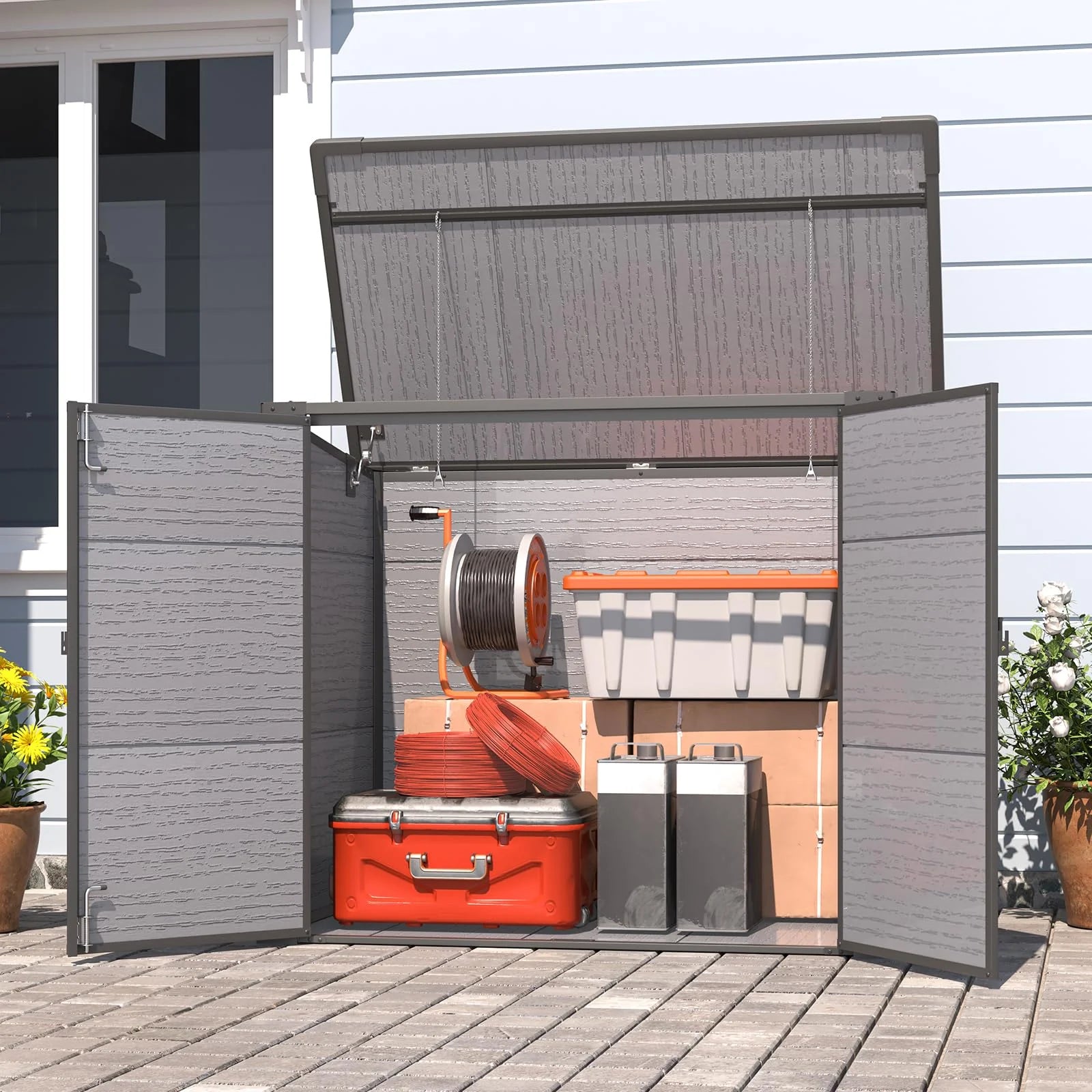 AECOJOY Resin Outdoor Trash Can Storage Shed, Plastic Garbage Can Shed for 2 Cans - Product image 5