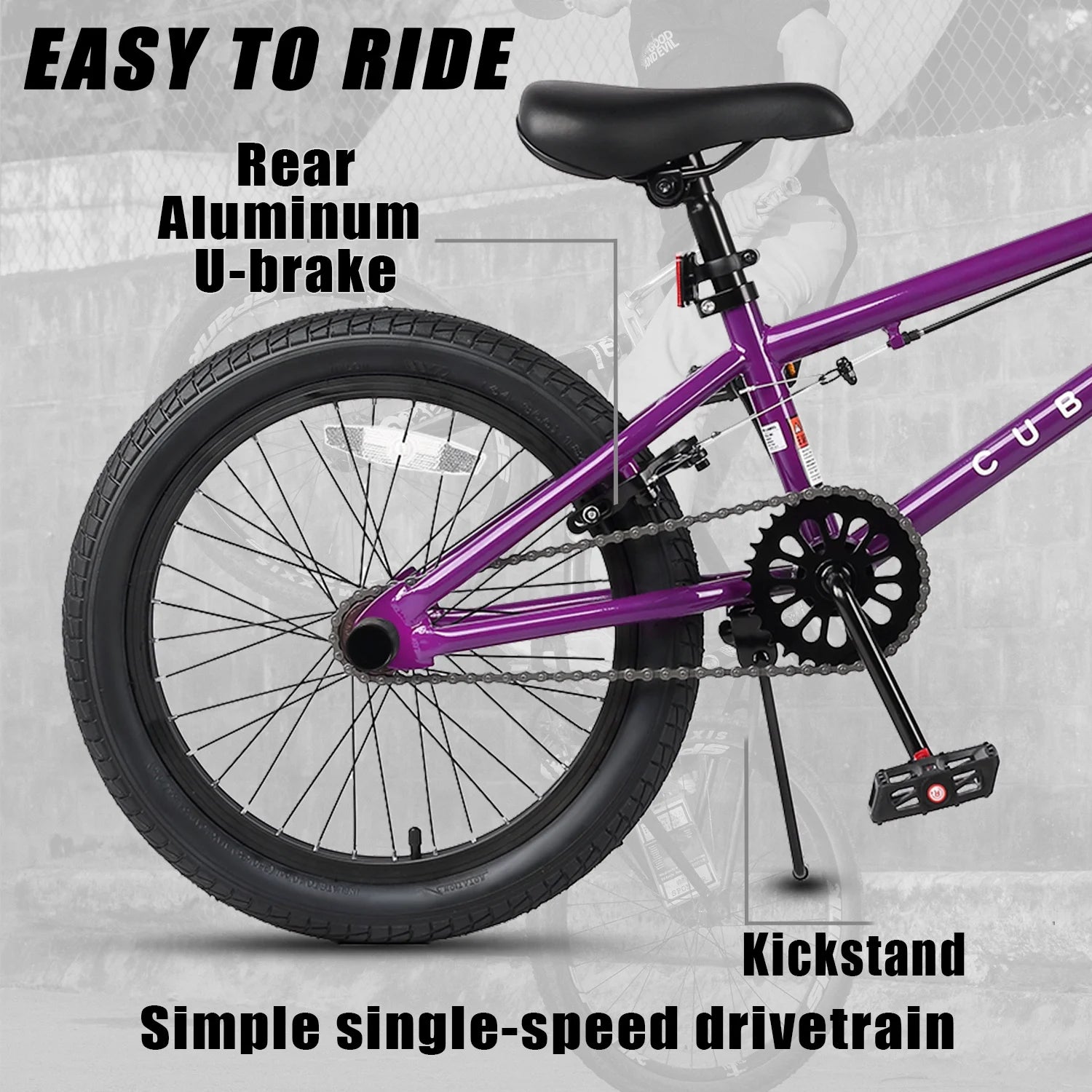 Cubsala 20 in Kids BMX Bike Freestylefor Age 6 - 14 Years Old Boys Girls with 4 Pegs, Black with Red Tires - Product image 20