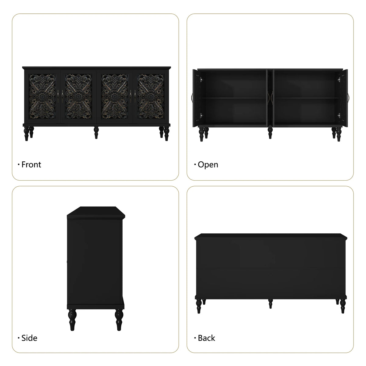 HLR 48" Accent Cabinet with 4 Doors, Vintage Hollow Carving Storage Credenza - Product image 44
