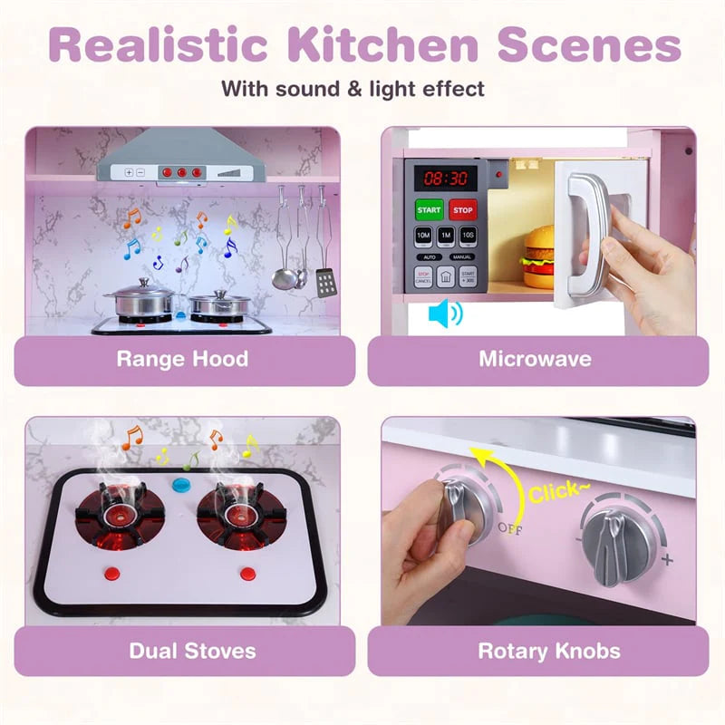Corner Wooden Kids Kitchen Playset, Little Chef Pretend Toy Kitchen Set w/ Microwave, Range Hood - Product image 22
