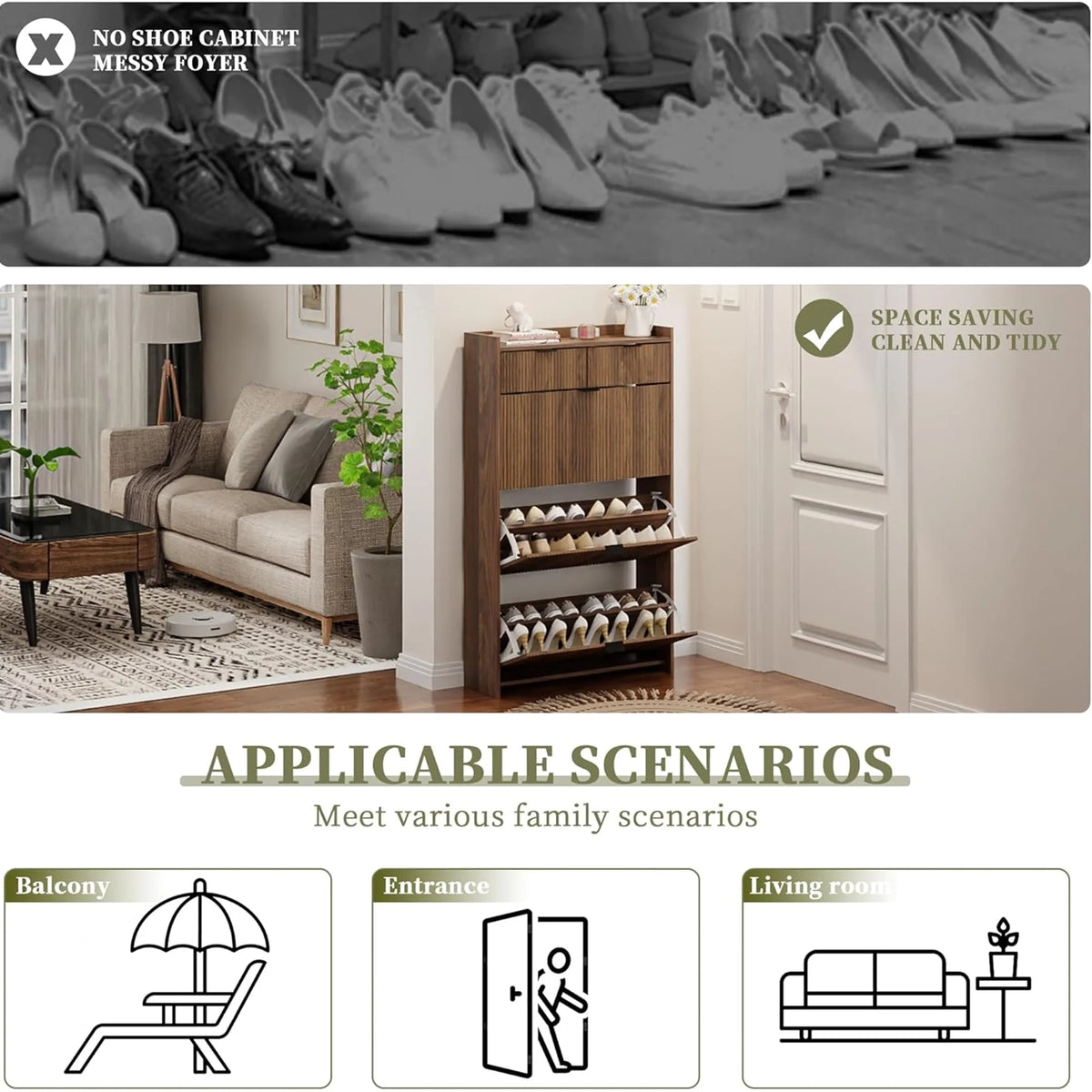 Shoe Cabinet, Free Standing Tipping Bucket Shoe Rack Organizer with 3 Flip Drawers - Product image 9