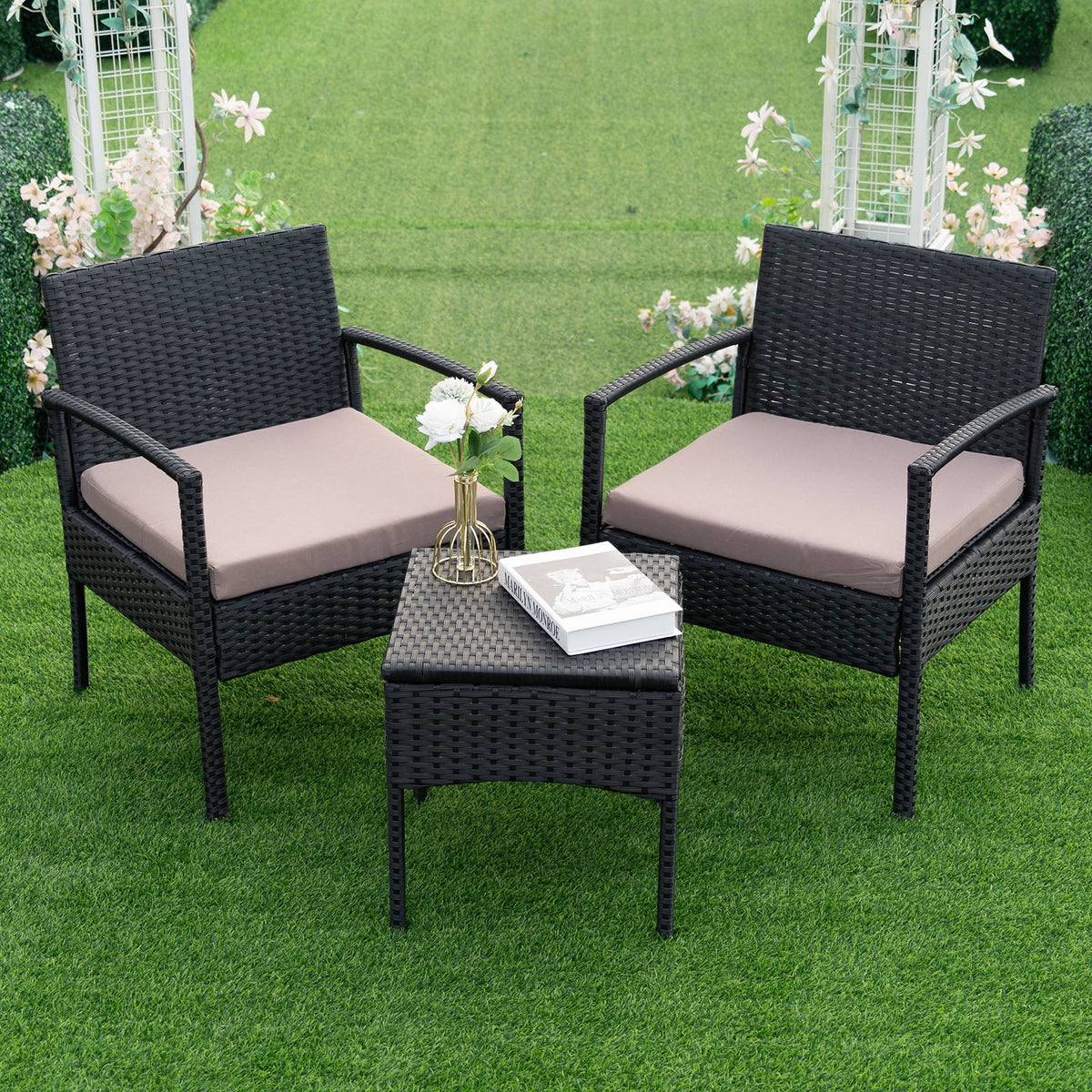 Tappio Outdoor Furniture 3 Piece Patio Bistro Furniture Set, Rattan Conversation Chairs Set with Side - Product image 22