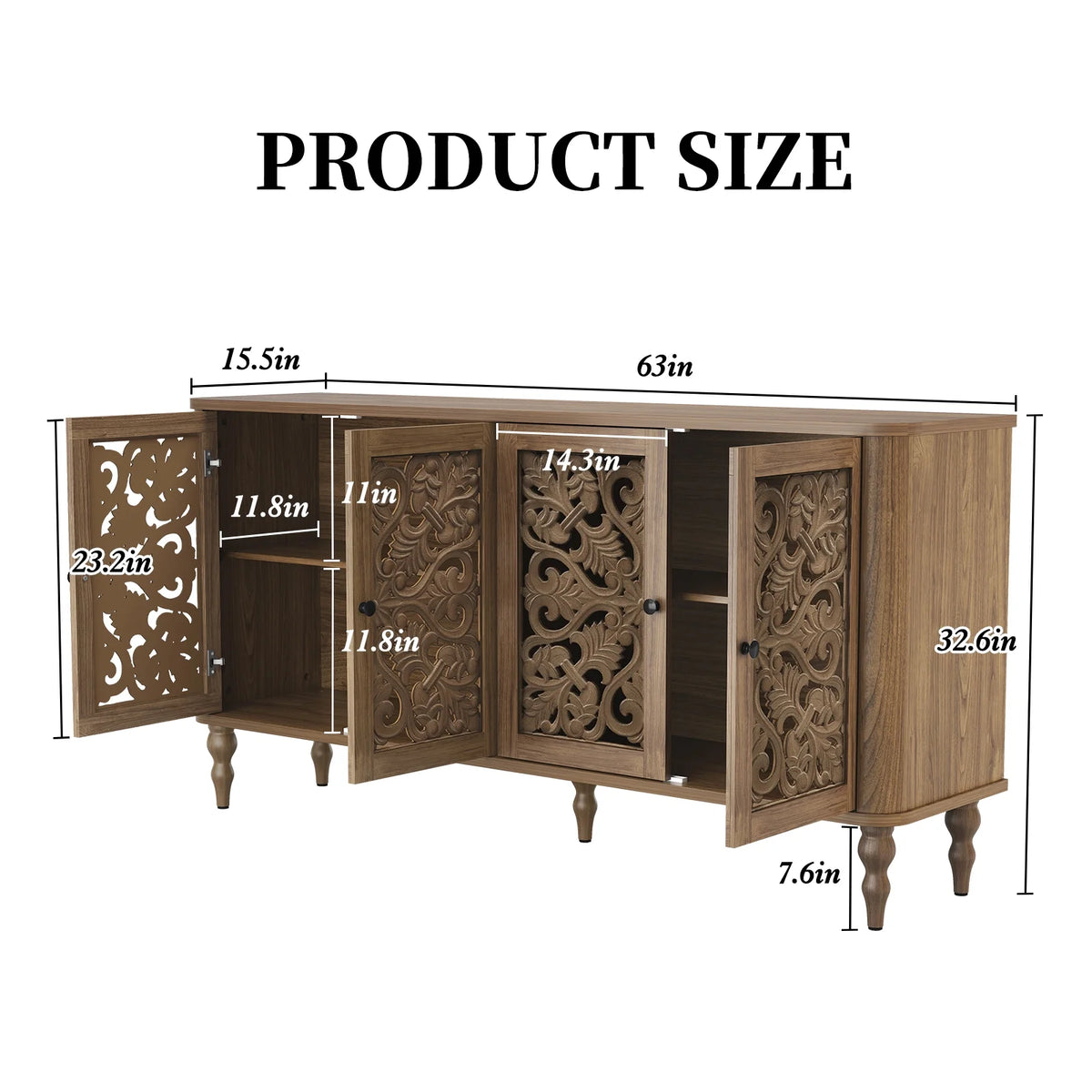 HLR 48" Accent Cabinet with 4 Doors, Vintage Hollow Carving Storage Credenza - Product image 109