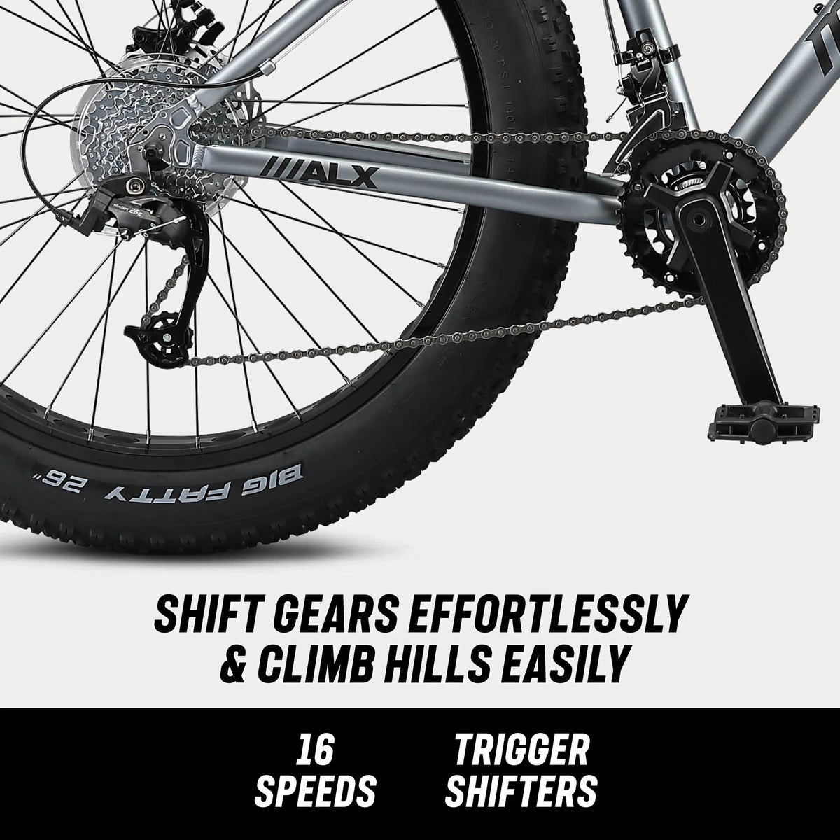 26" Mongoose Dolomite ALX Unisex Fat Tire Mountain Bike, Gray, Ages 12+ - Product image 15