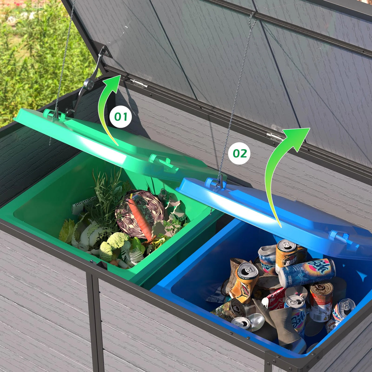 AECOJOY Resin Outdoor Trash Can Storage Shed, Plastic Garbage Can Shed for 2 Cans - Product image 4