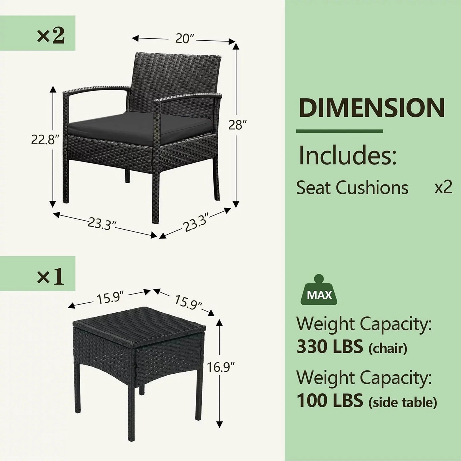 Tappio Outdoor Furniture 3 Piece Patio Bistro Furniture Set, Rattan Conversation Chairs Set with Side - Product image 35