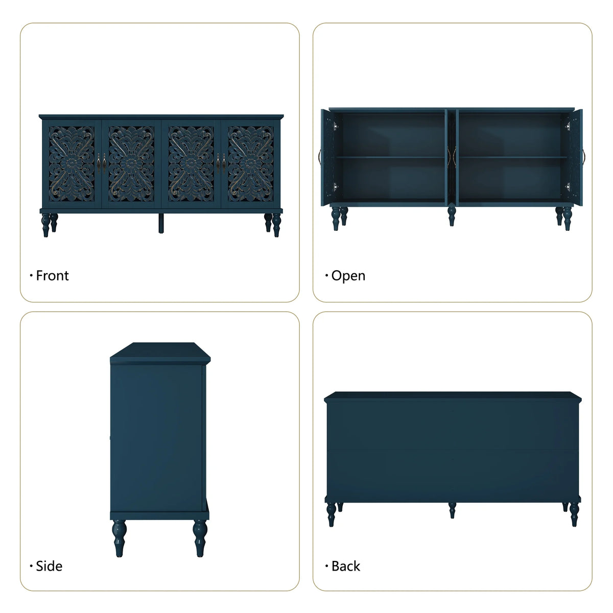 HLR 48" Accent Cabinet with 4 Doors, Vintage Hollow Carving Storage Credenza - Product image 90
