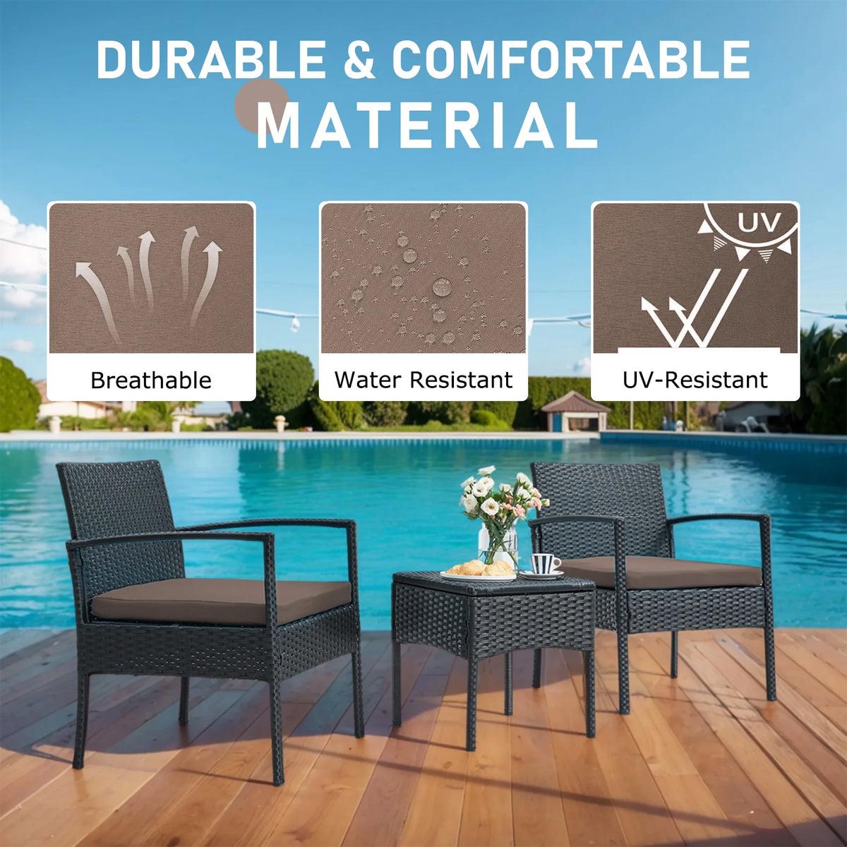Tappio Outdoor Furniture 3 Piece Patio Bistro Furniture Set, Rattan Conversation Chairs Set with Side - Product image 20