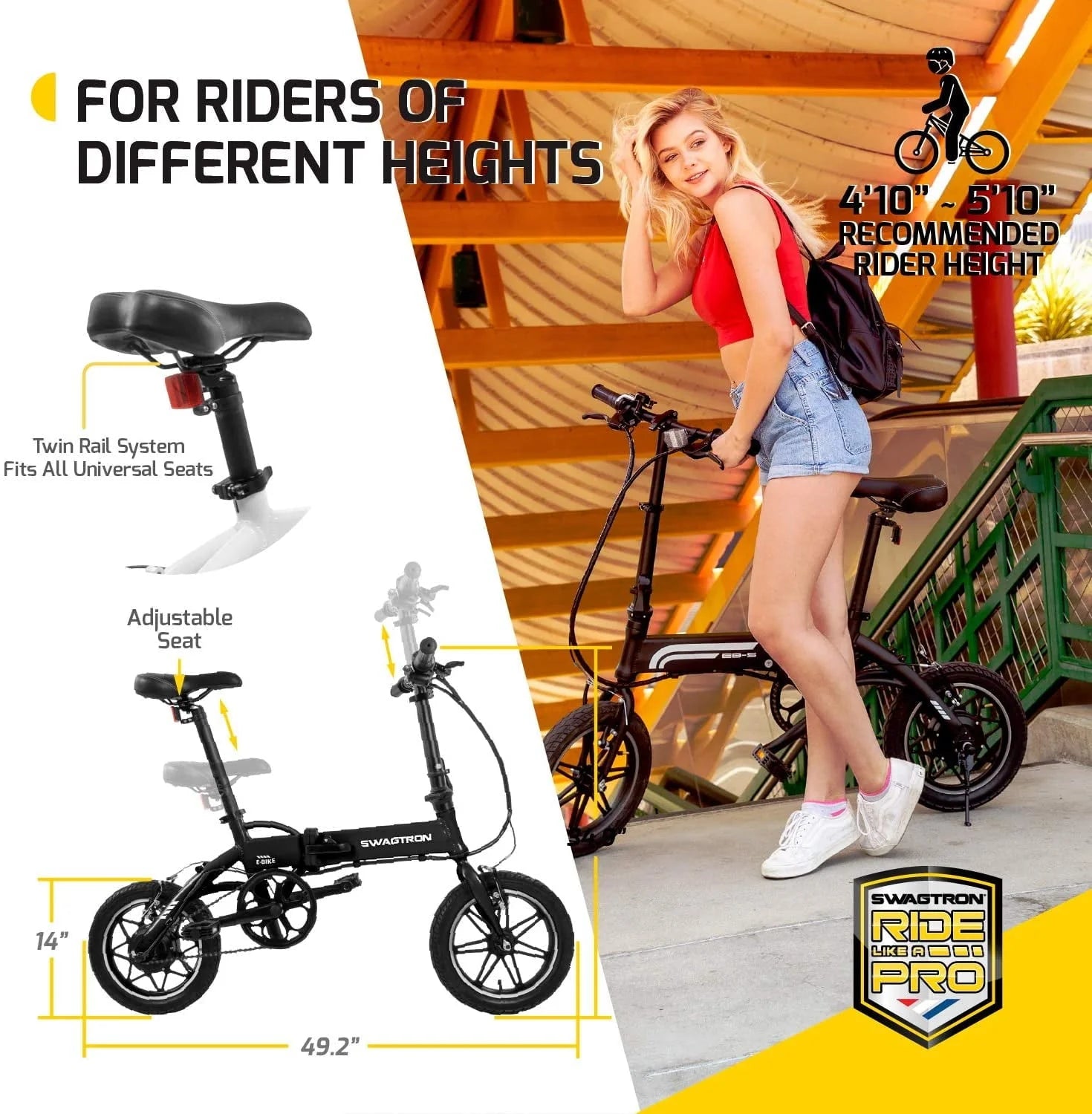 Swagtron Swagcycle EB5 Pro Plus Lightweight Aluminum Folding Electric Bike with Pedals (Recertified) - Product image 5
