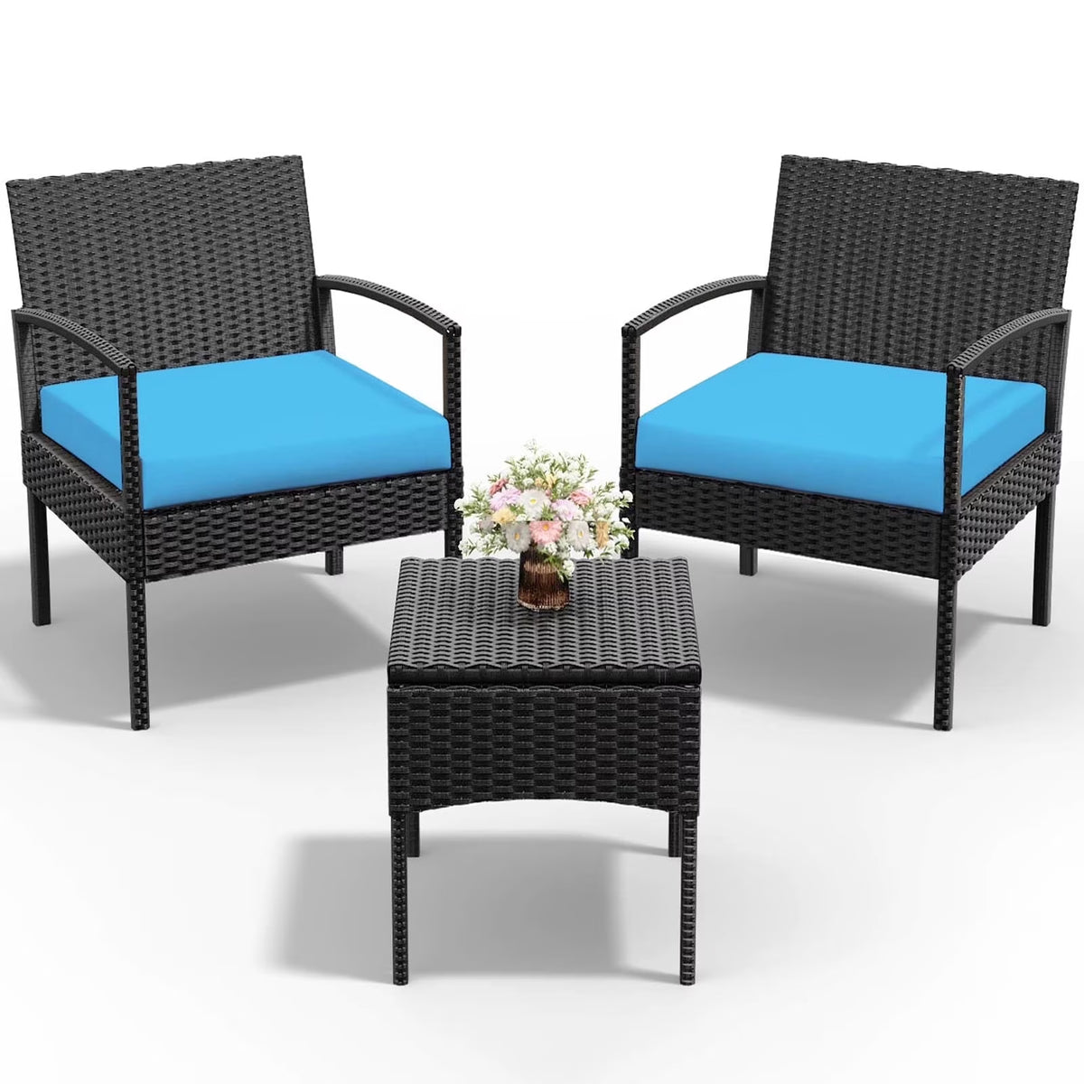 Tappio Outdoor Furniture 3 Piece Patio Bistro Furniture Set, Rattan Conversation Chairs Set with Side Table - Product image 5