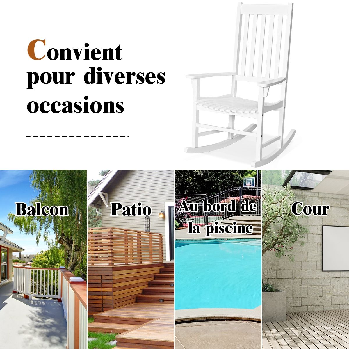 Acacia Wood Rocking Chair Rocking Chair for Garden Lawn Balcony White -
