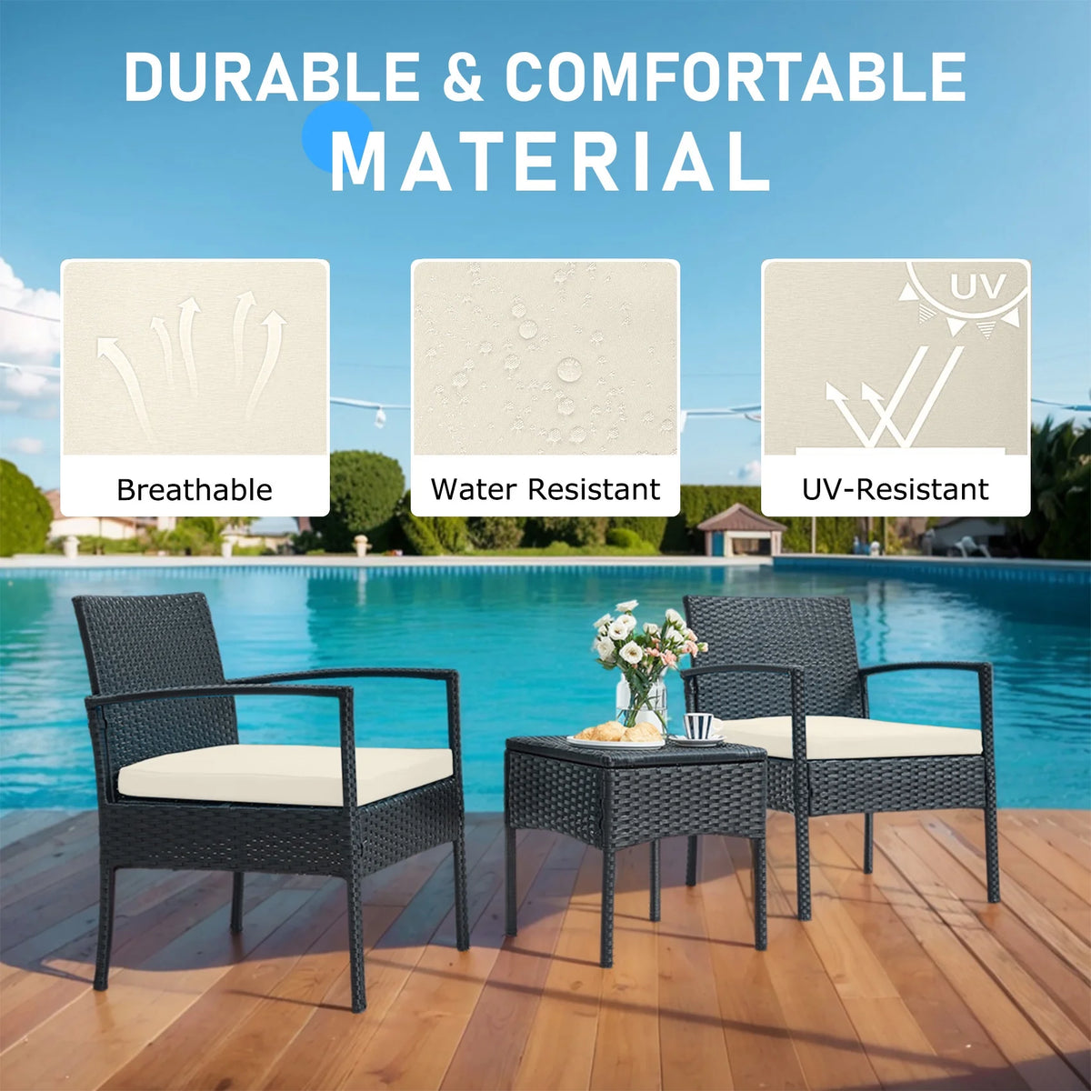 Tappio Outdoor Furniture 3 Piece Patio Bistro Furniture Set, Rattan Conversation Chairs Set with Side - Product image 50