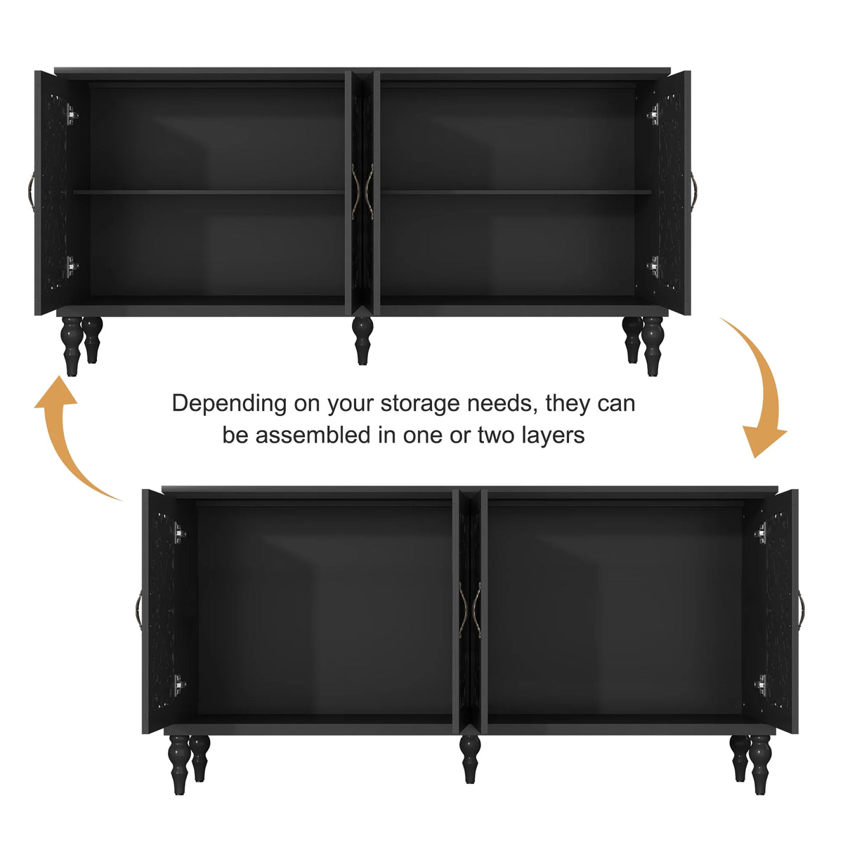 HLR 48" Accent Cabinet with 4 Doors, Vintage Hollow Carving Storage Credenza - Product image 48