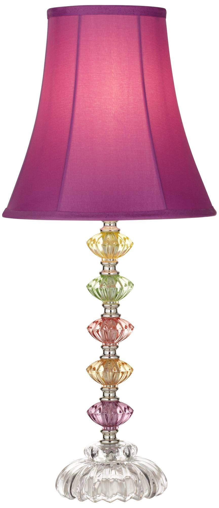 Bohemian Accent Table Lamp Stacked Colored Glass Orchid Bell Shade for Kids Room Bedroom Bedside Nightstand - Product image 1