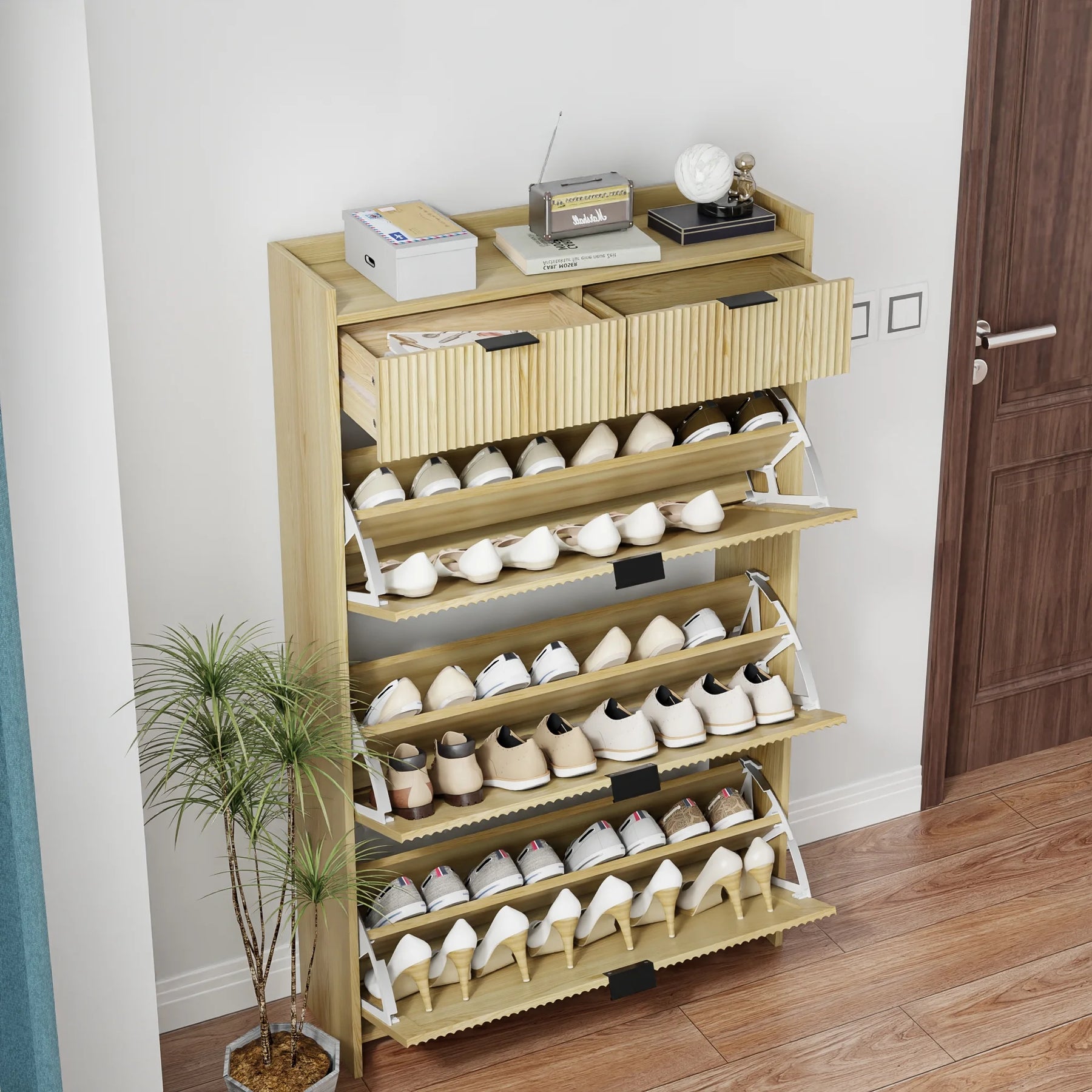 Shoe Cabinet, Free Standing Tipping Bucket Shoe Rack Organizer with 3 Flip Drawers - Product image 19