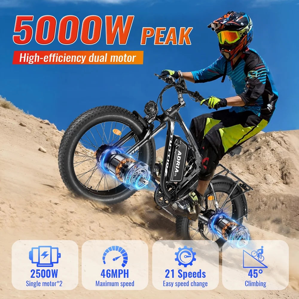 TUTTIO Adria26 5000W Electric Mountain Bike for Adults, 26" Fat Tire E - Bike for Men, 7 Speed, Max 46mph - Product image 4