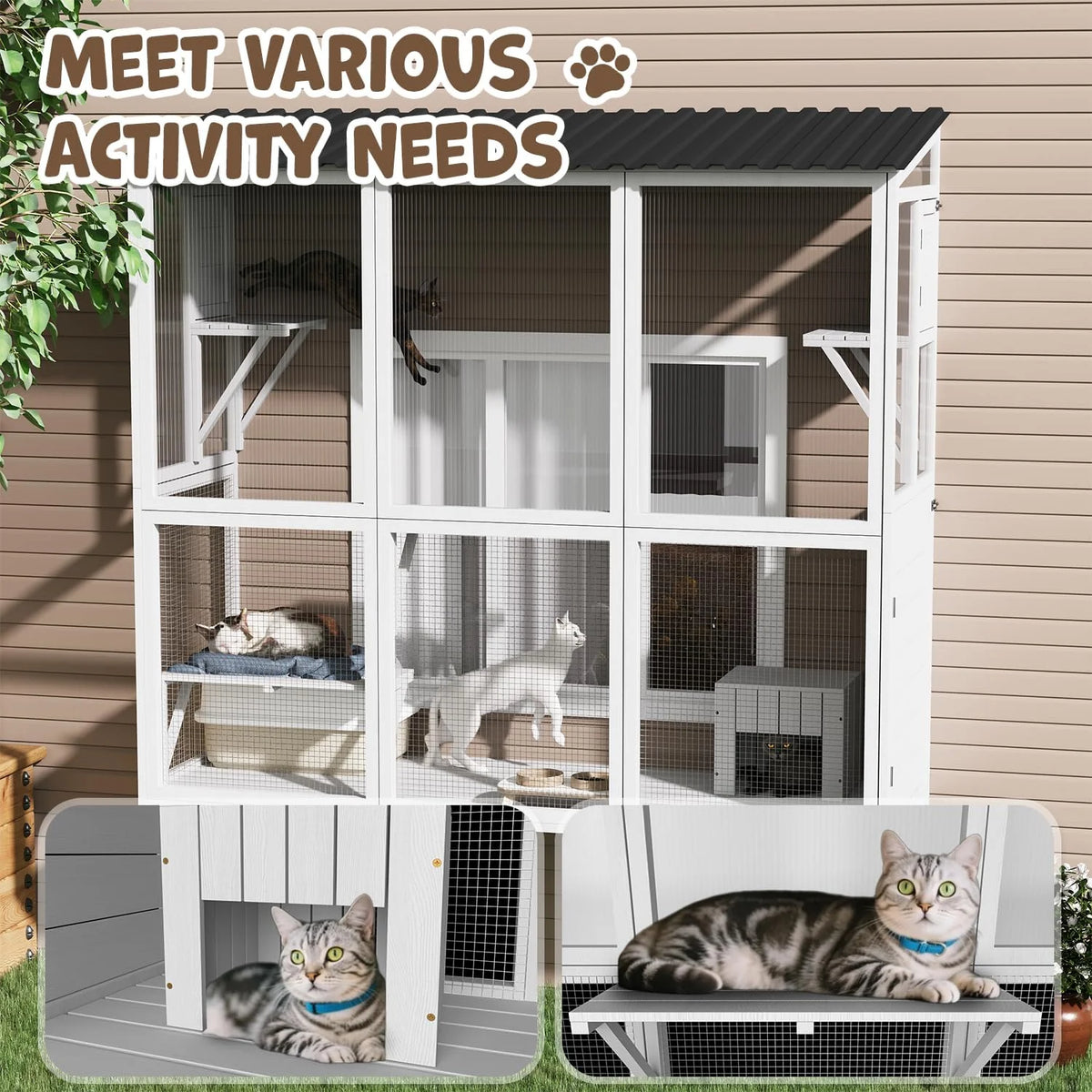 AECOJOY Catio Outdoor Cat Enclosure with Window Access, Large Window Catio Wood Cat House with 4 Platforms - Product image 16