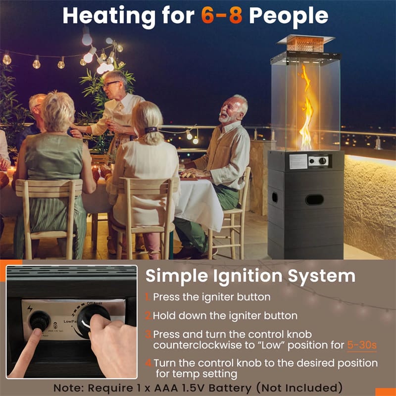 40, 000 BTU Outdoor Propane Patio Heater with Tempered Glass Tube, Wheels & Cover - Product image 9