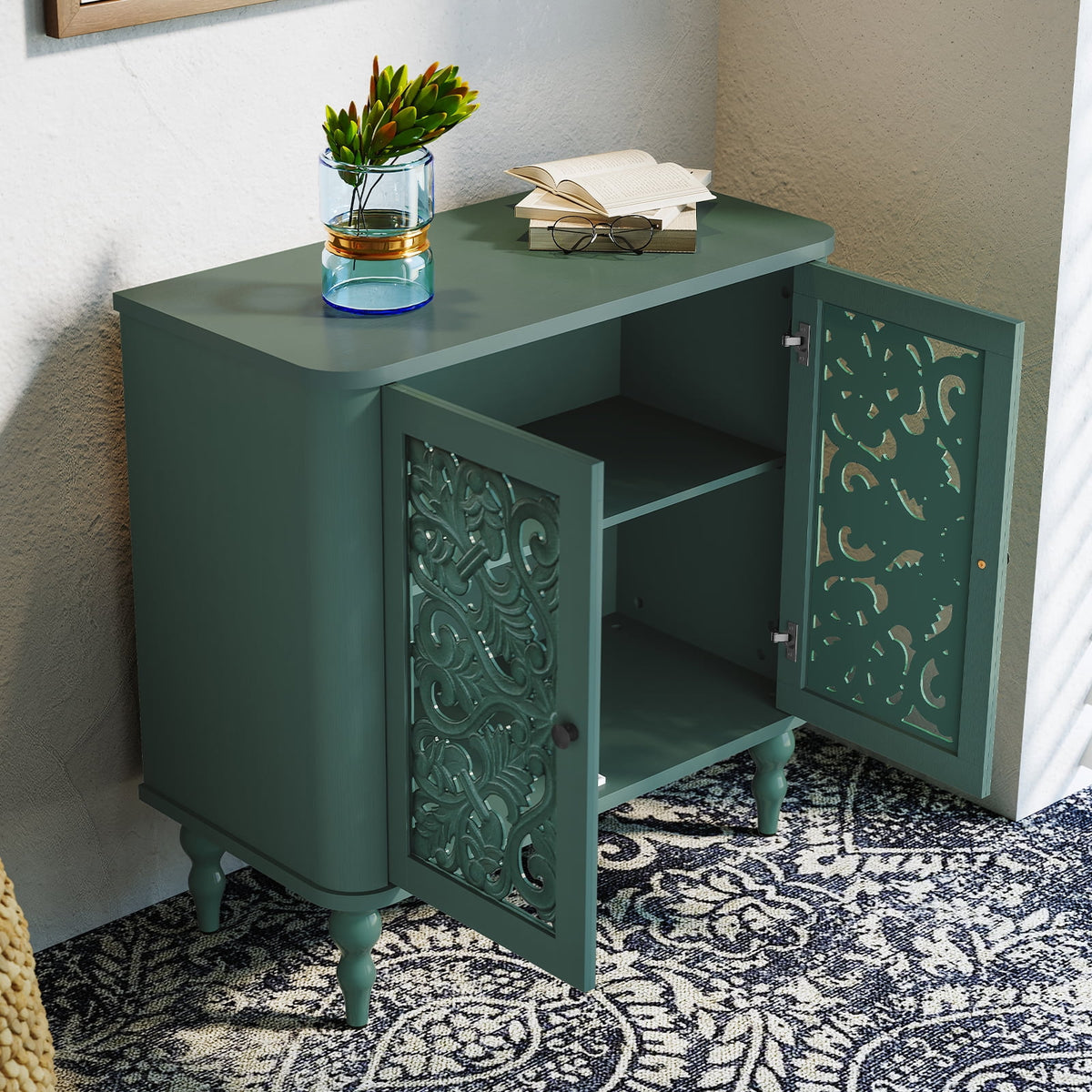 HLR 48" Accent Cabinet with 4 Doors, Vintage Hollow Carving Storage Credenza - Product image 102