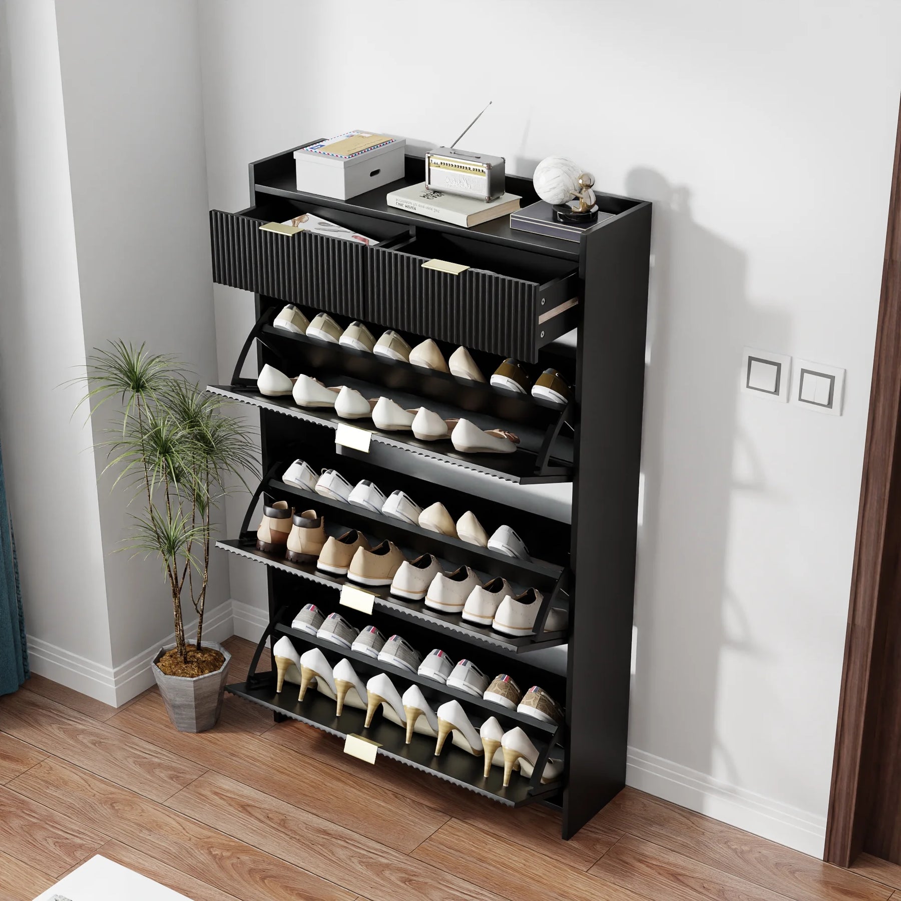 Shoe Cabinet, Free Standing Tipping Bucket Shoe Rack Organizer with 3 Flip Drawers - Product image 11