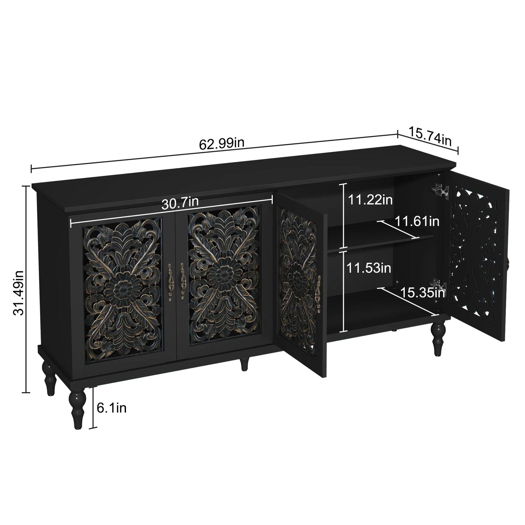 HLR 48" Accent Cabinet with 4 Doors, Vintage Hollow Carving Storage Credenza - Product image 46