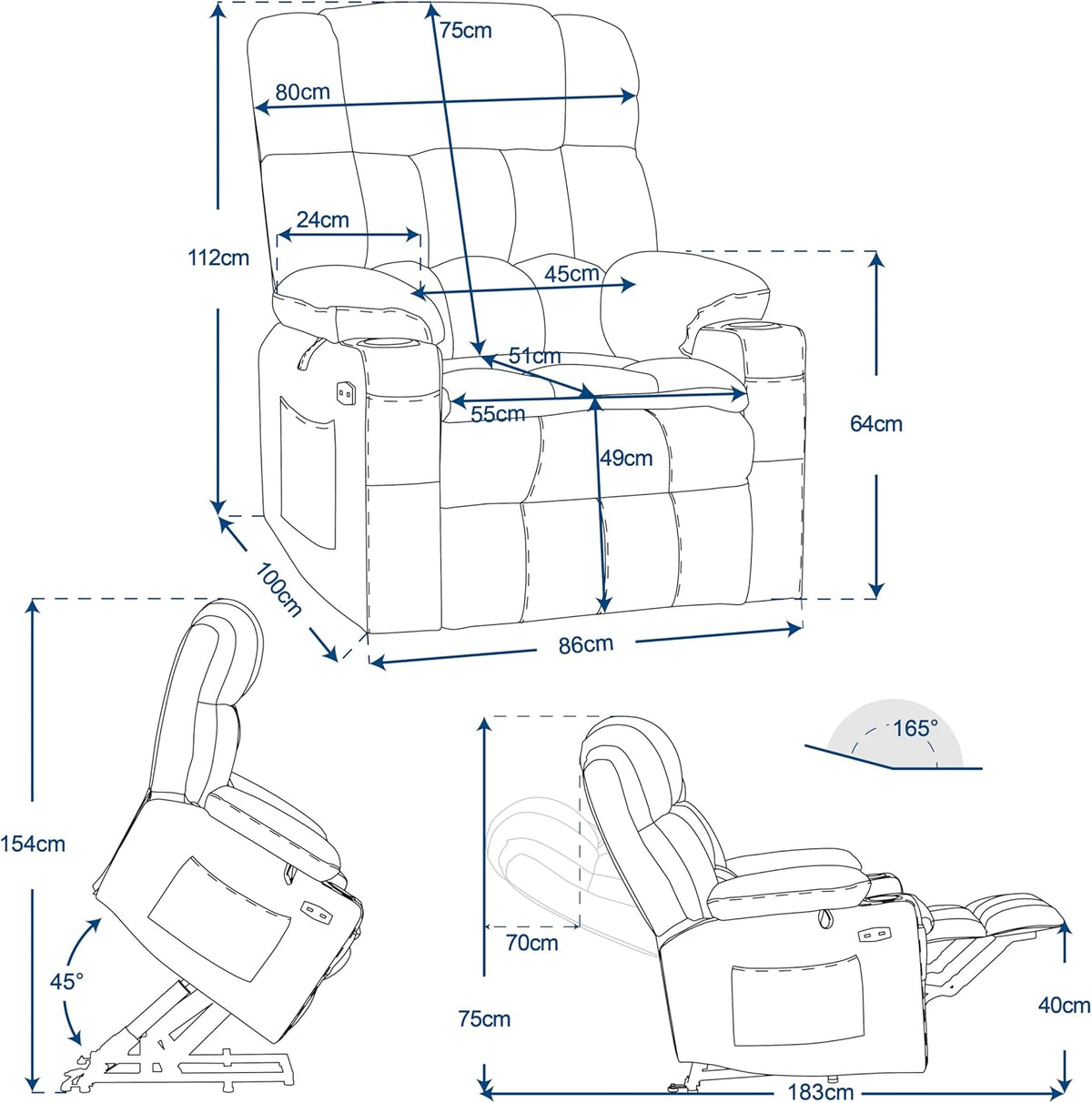 MCombo 7546 Electric Relaxation Chair with 3 Separately Adjustable Motors